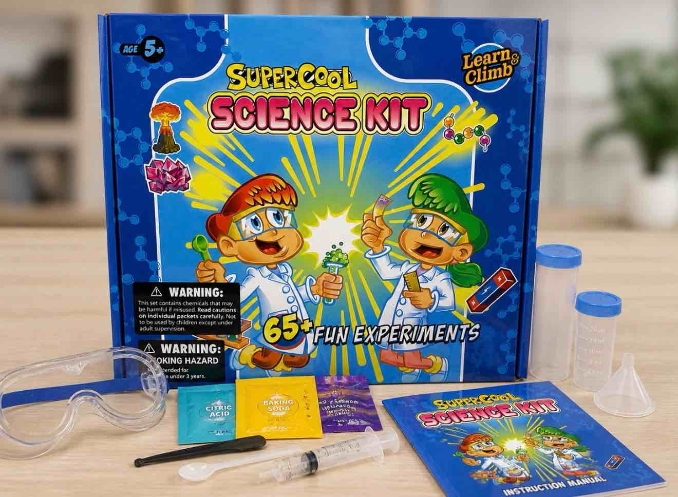 Learn & Climb 65 Science Experiments Kit for Kids – Gift for Kids Ages 4-8