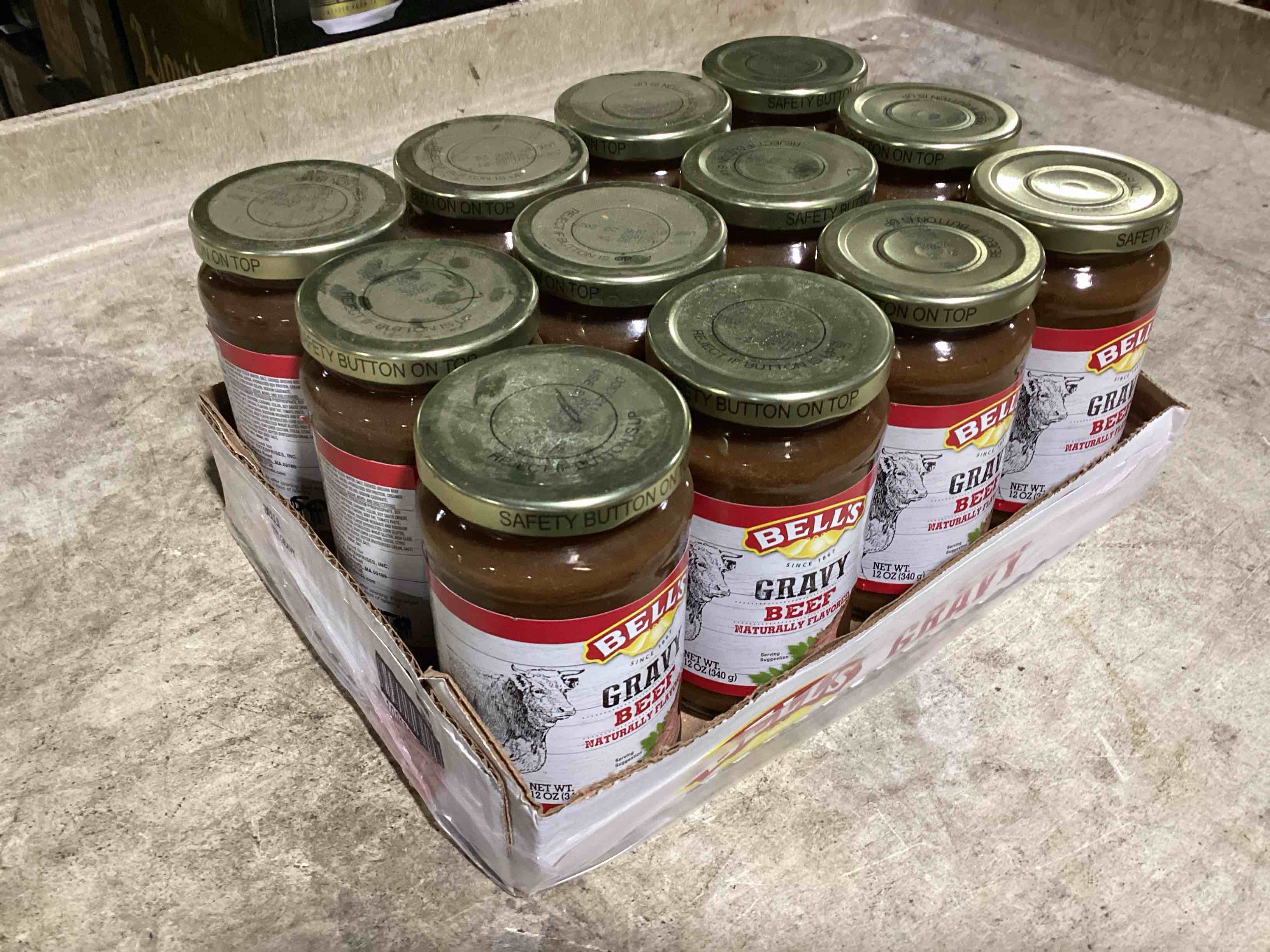 Condition photo showing New/Like New for case of 12 bells beef gravy 12oz jar (bb 4/26/25)