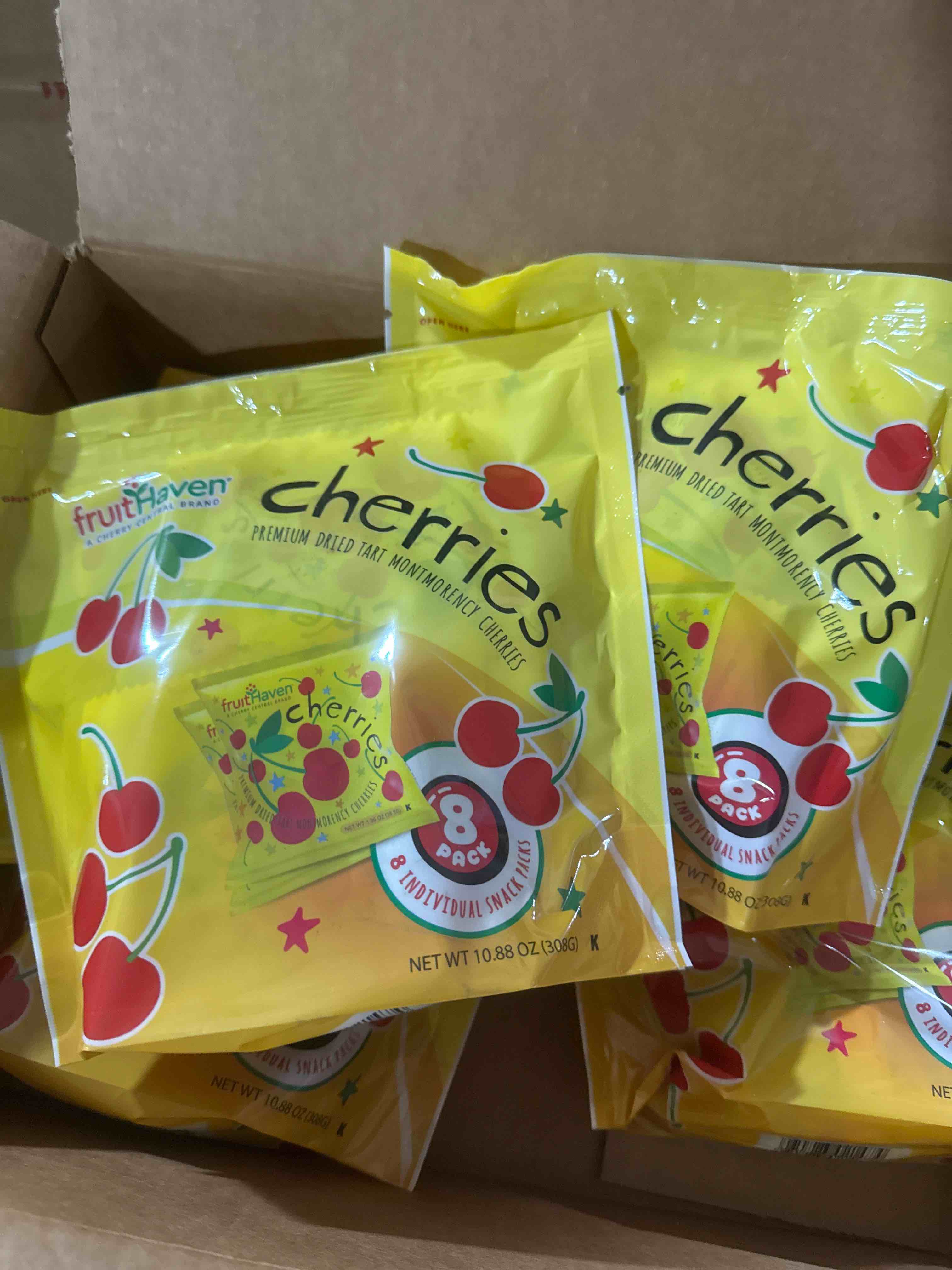 Case of 6 Fruit Haven Dried Cherries Snack Pack Bb 12/2025