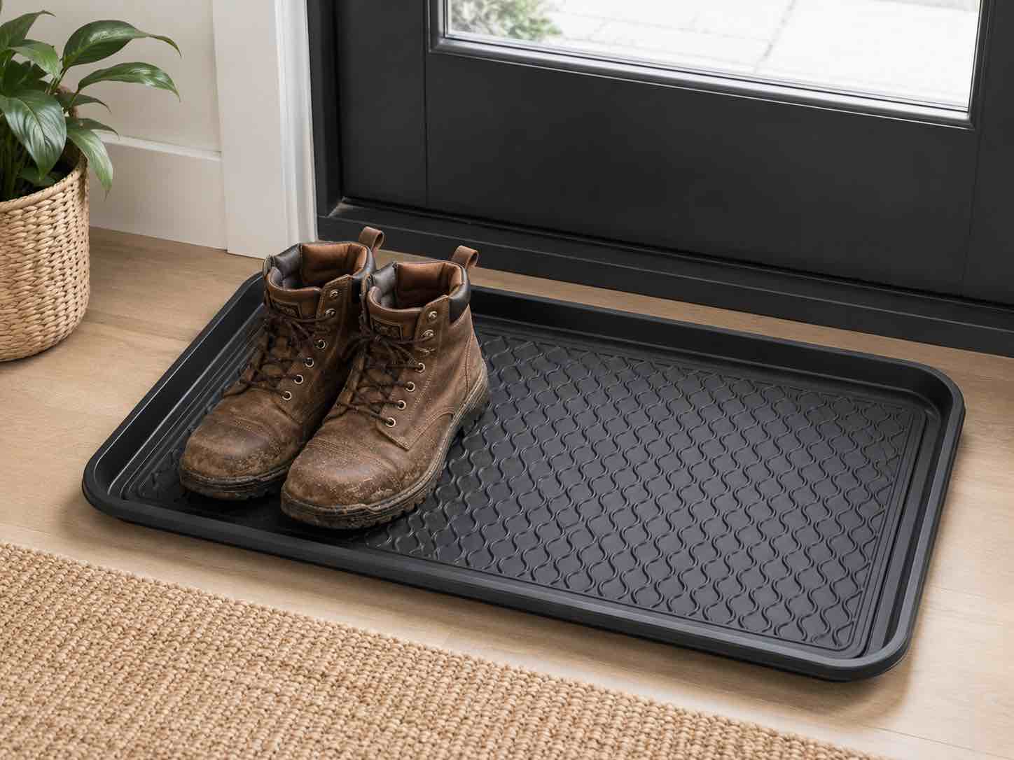Heavy-duty multi-purpose utility tray with raised edges and a non-slip textured surface designed to contain spills and keep items secure.