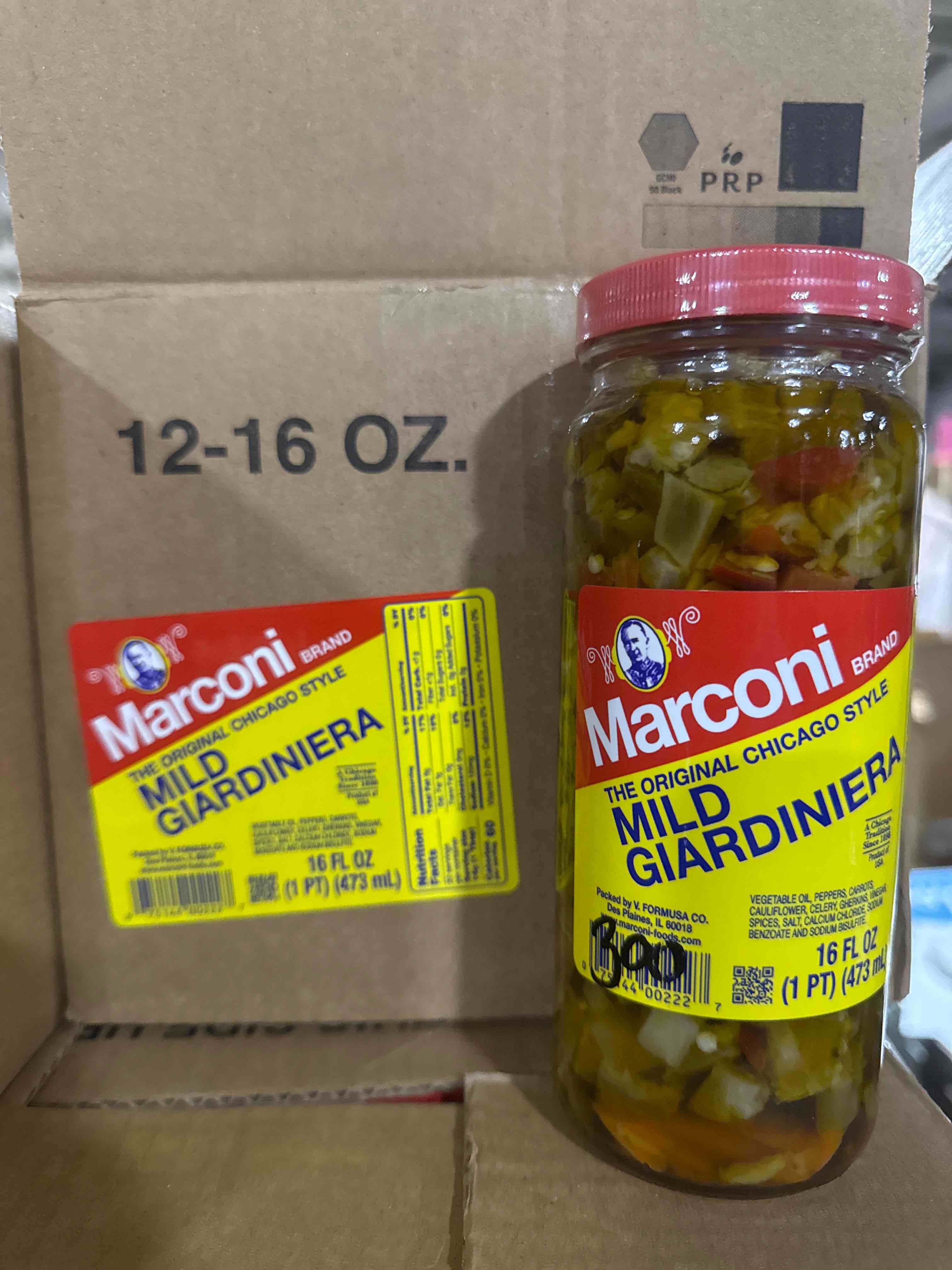 Case of 12 MARCONI, THE ORIGINAL CHICAGO STYLE GIARDINIERA, MILD BB July 2027 