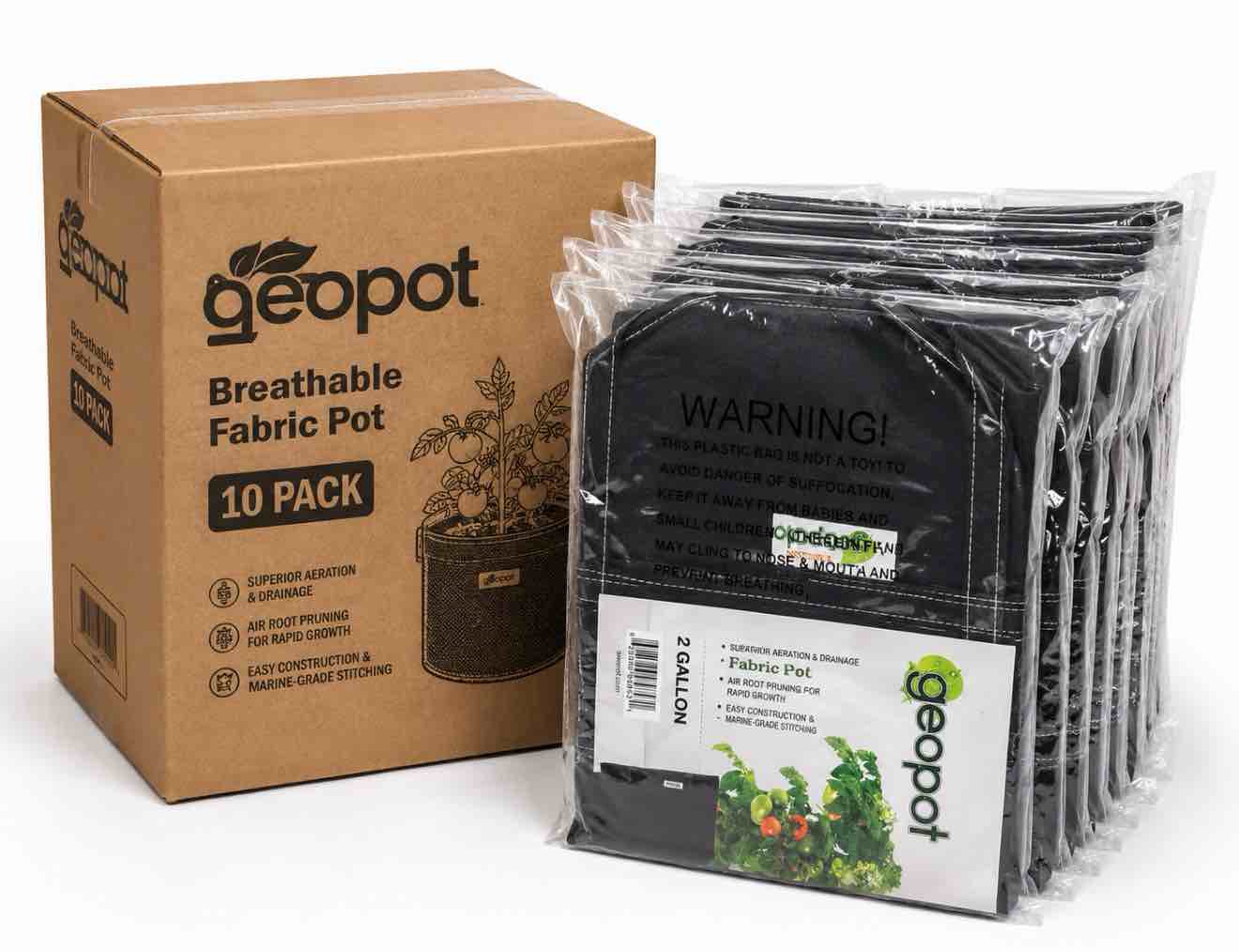Pack Of 10 Geopot Planter Fabric Pots Square Bottom Black 2 Gallon 8 Liter
