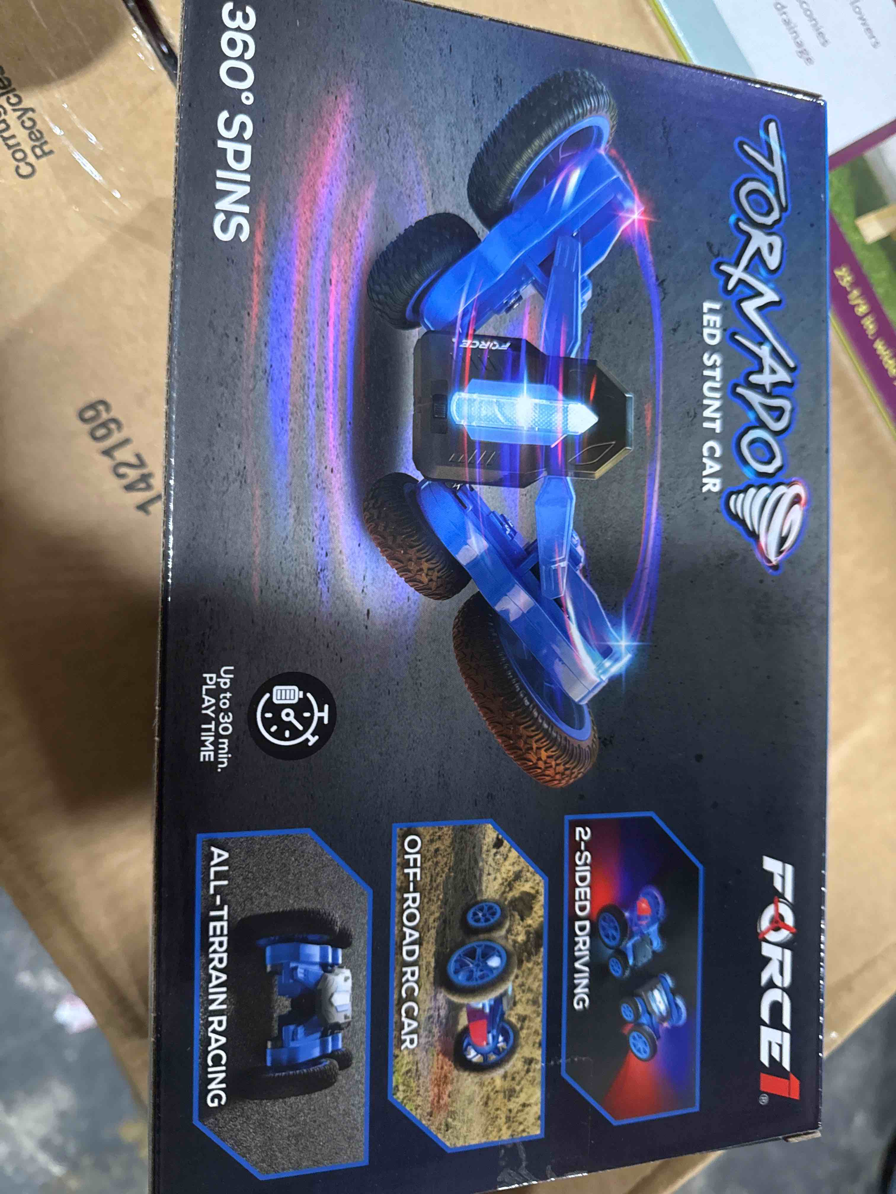 Force1 Tornado Blue LED Remote Control Car for Kids- Double Sided Driving Fast RC Cars 360 Flips, Outdoor 4WD Off Road Stunt RC Car, All Terrain Tires, RC Crawler Rechargeable Battery, 2.4GHz Remote