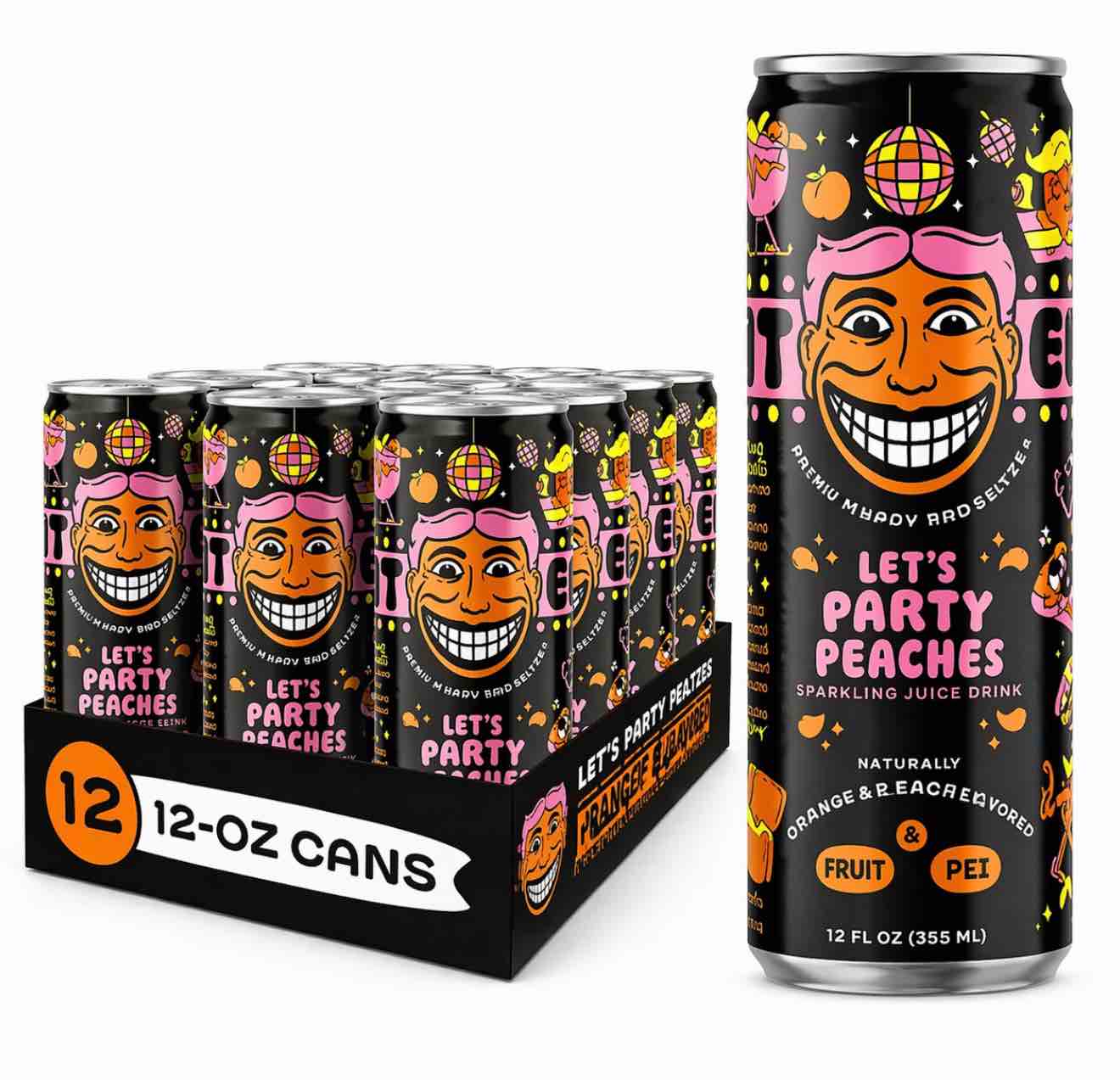 Illicit Elixirs Let s Party Peaches - Sparkling Juice Drink - Supports Dopamine Production - 12 Pack - 12 Oz Cans