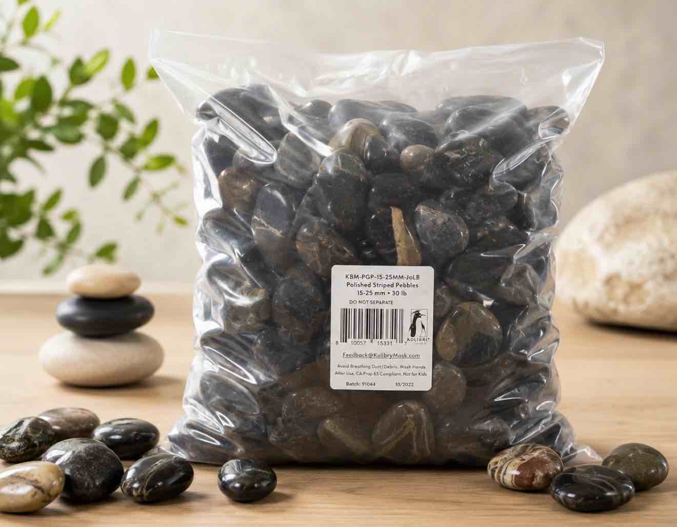 Koltose by Mash - Polished Striped Pebbles  .5”-1” inch Natural Decorative Stones  30 lbs