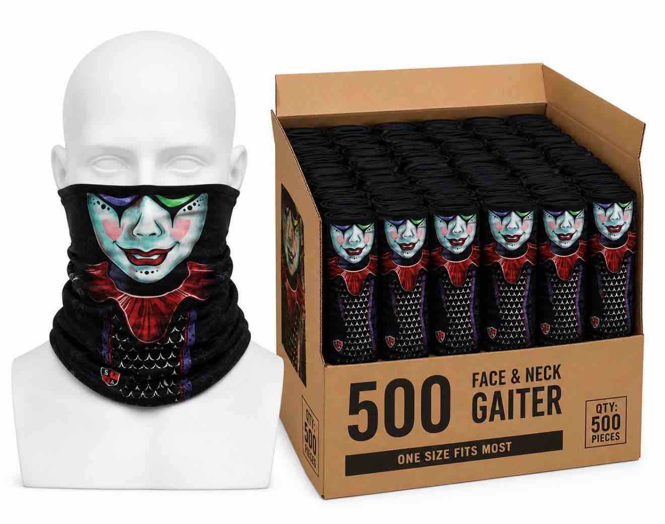 case of 500 SA Company Multipurpose Gaiter Face Shield (Temptress)