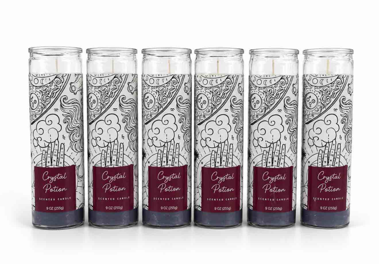 case of 6 crystal potion scented candle 9oz 