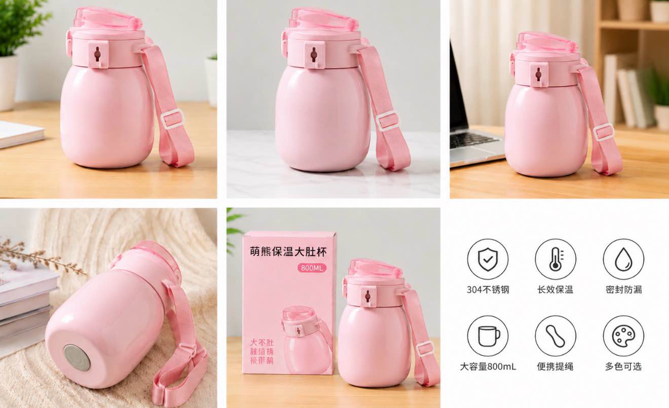 Pot- Bellied Cup 800ml Pink
