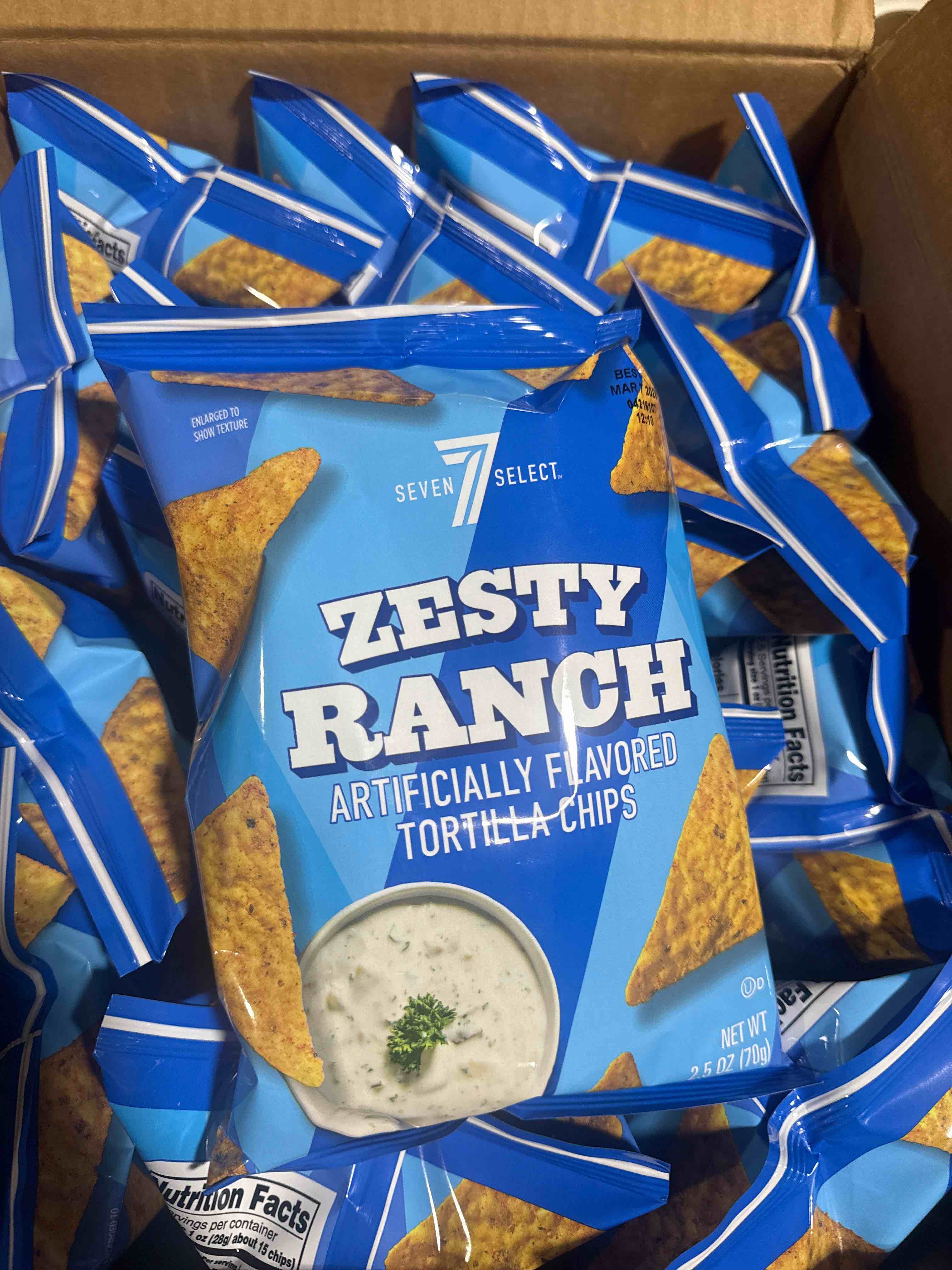 Case of 16 Select 7 Zesty Ranch Artificially Flavored Tortilla Chips 2.5oz  BB March 2026 