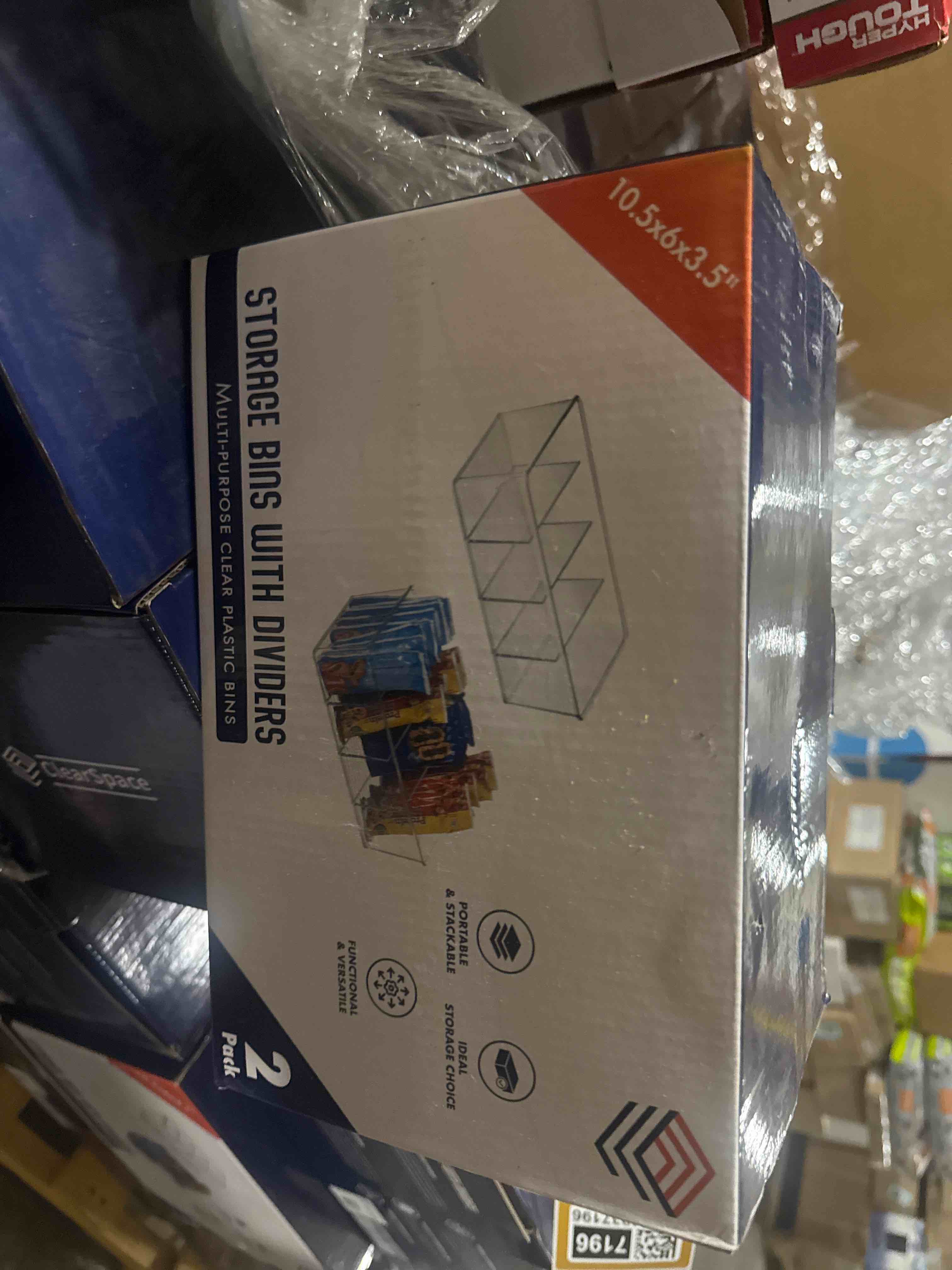 Condition photo showing New/Like New for storage bins with divider 2 pack