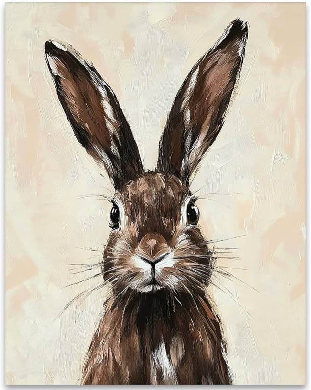 FLZYKGPA Painting Prints Brown Rabbit Canvas Wall Art - Neutral Tone Brushstroke Bunny Portrait, Mod