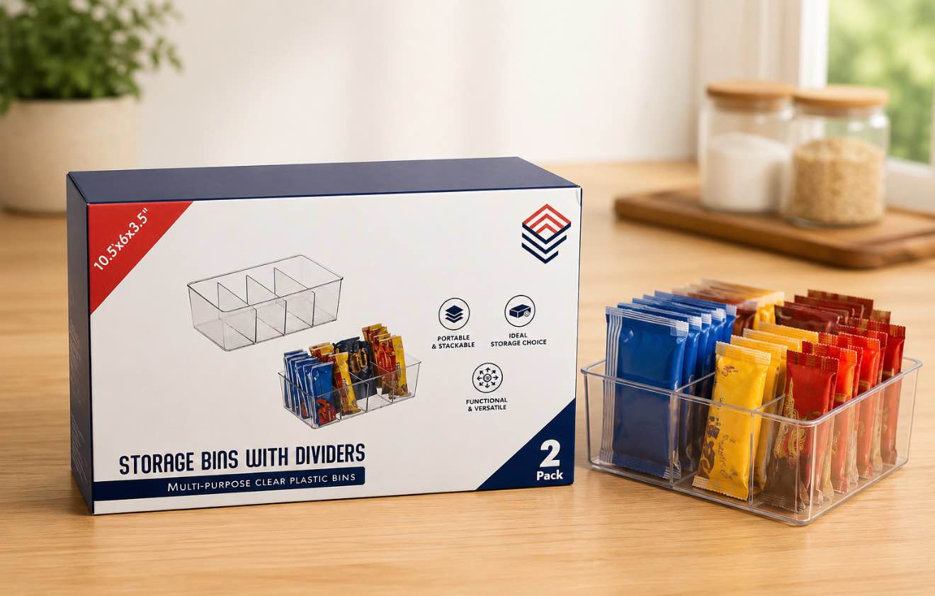 storage bins with divider 2 pack  