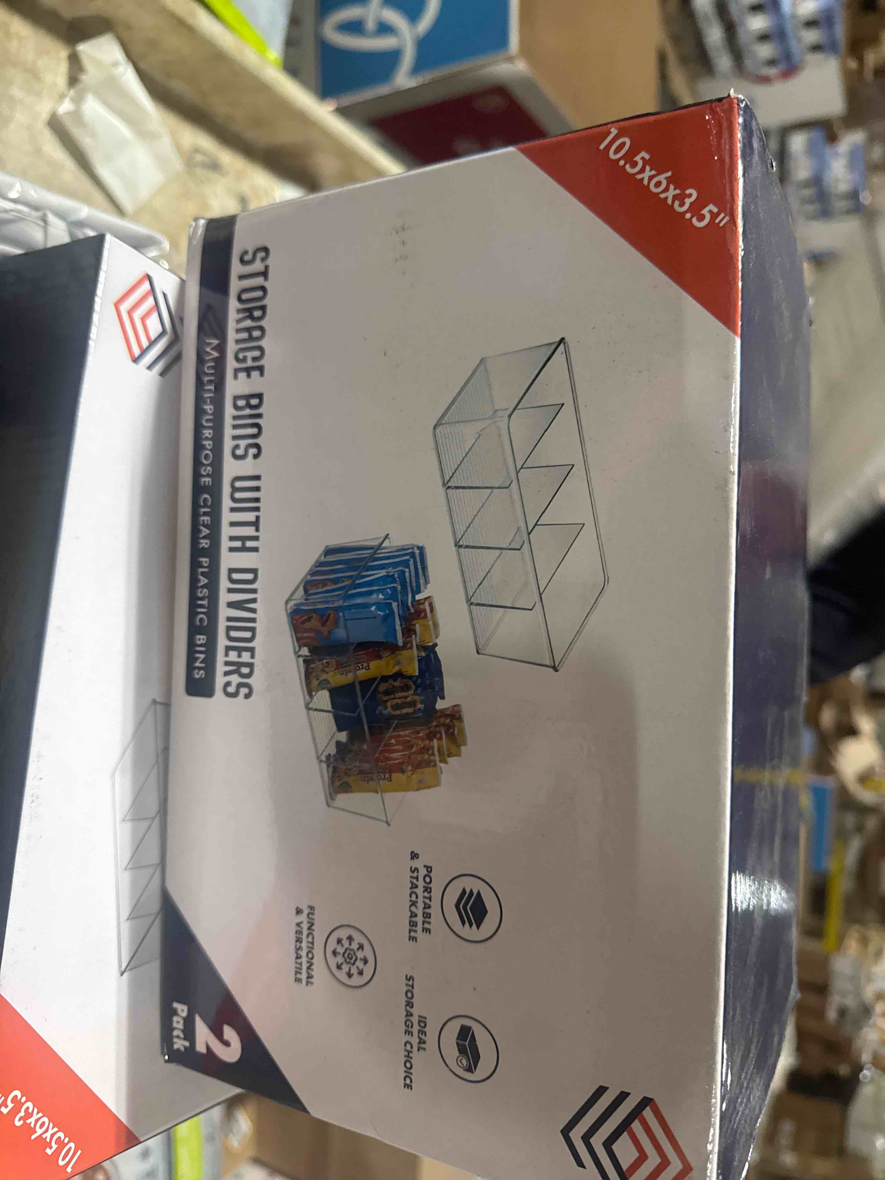 Condition photo showing New/Like New for storage bins with divider 2 pack  