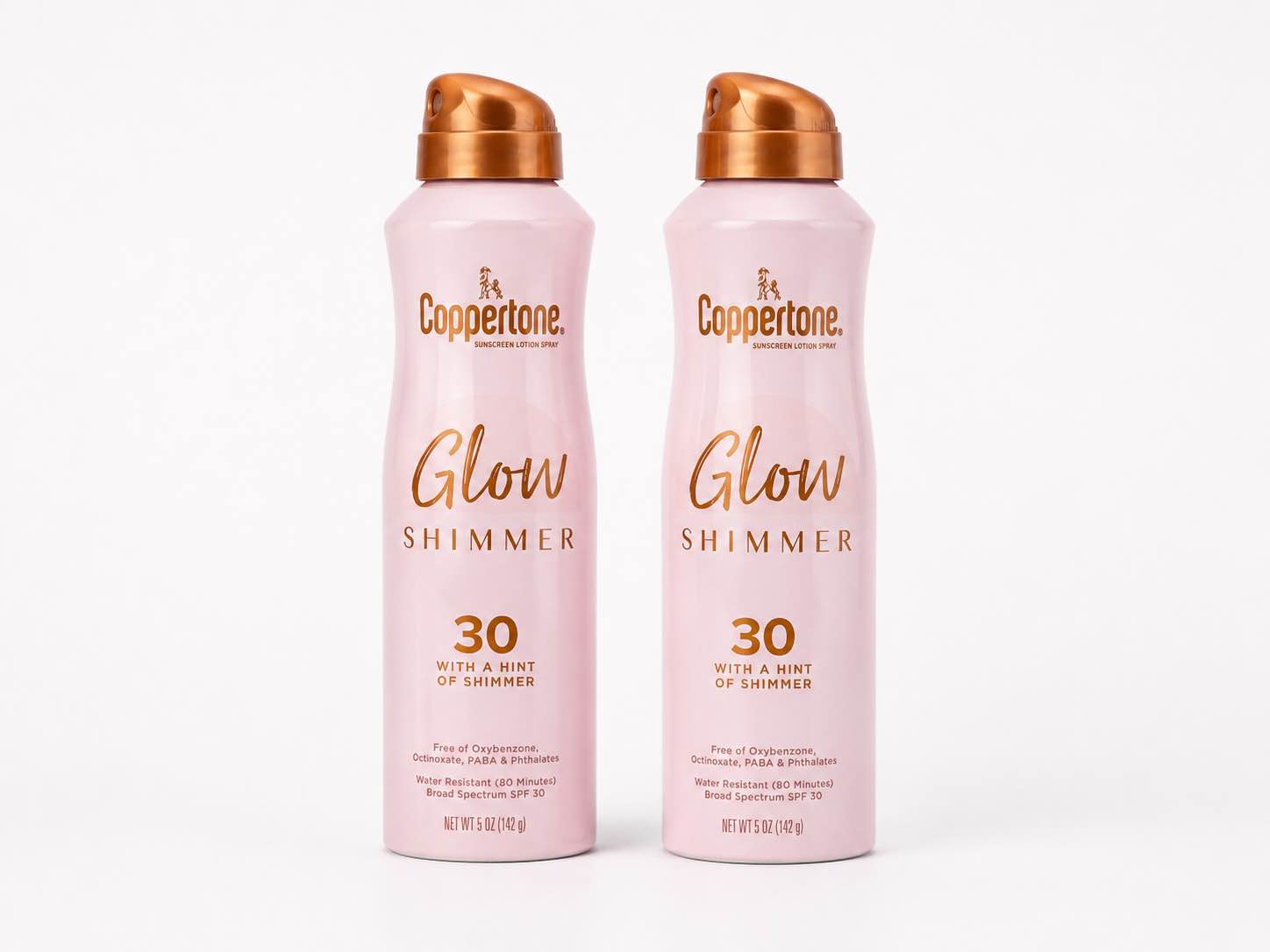 pack of 2 coppertone glow with shimmer sunscreen spray spf 30, water resistant spray sunscreen, broad spectrum spf 30 sunscreen spray, 5 oz spray