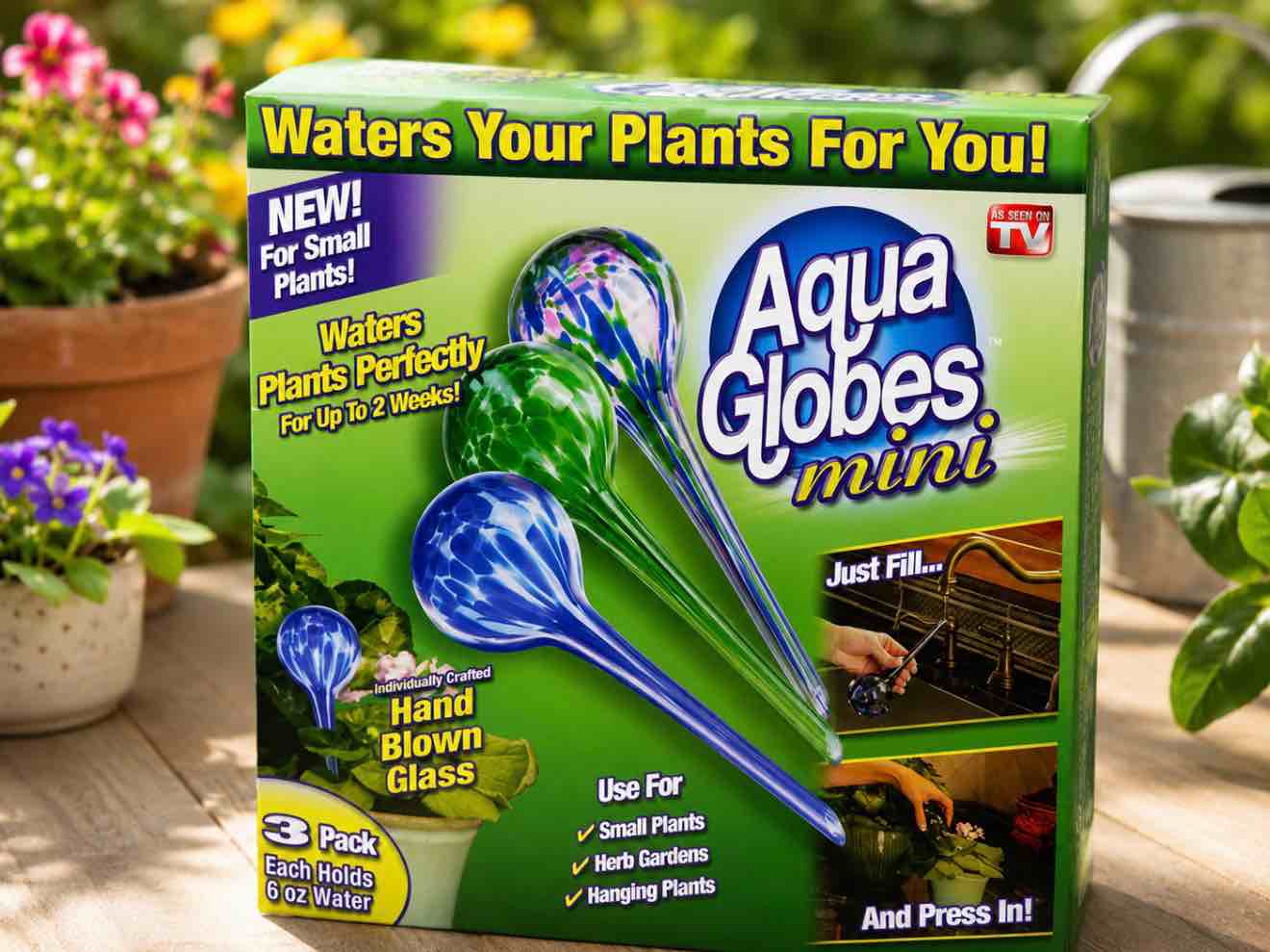 Aqua Globe Mini - 3 Pack - Decorative Hand-blown Glass Small Plant Watering Bulbs