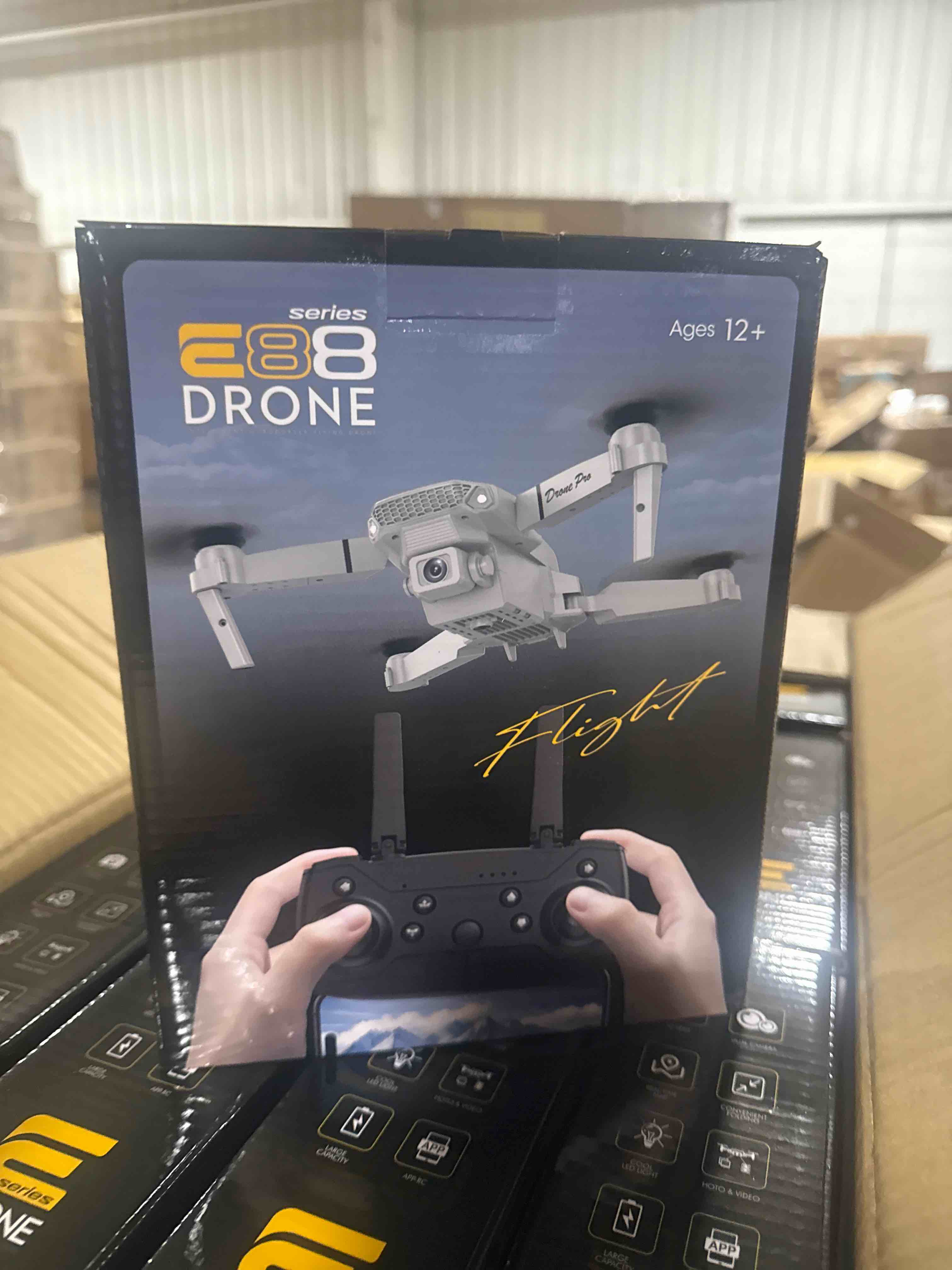 Condition photo showing New/Like New for e88 drone with hd camera, fixed height hover, 360° stunt flip, 90° adjustable lens, foldable rc quadcopter for beginners, indoor outdoor flying toy.