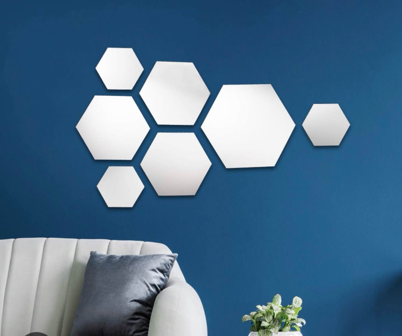 Hexagon Mirror Set Wall Mounted Mirror Decoration For Living Room Bathroom 7 Pcs