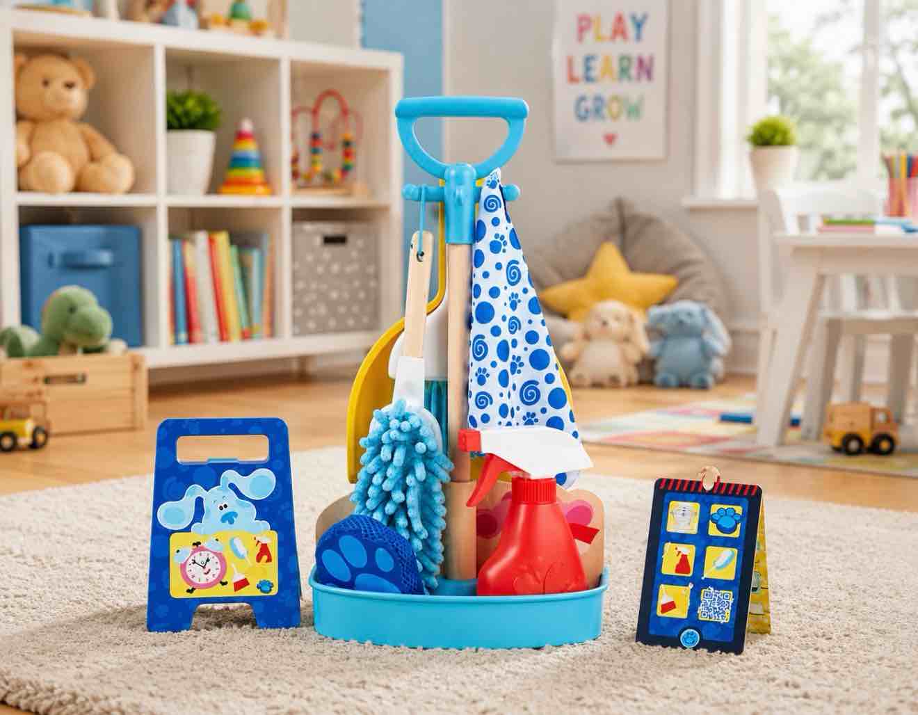 Melissa & Doug Blue’s Clues & You! Clean-Up Time Play Set - Toddler Toy Cleaning Set, Pretend Home Cleaning Set, Kids Broom And Mop Set, Pretend Play Cleaning Toy, Blue's Clues Toy For Kids Ages 3+