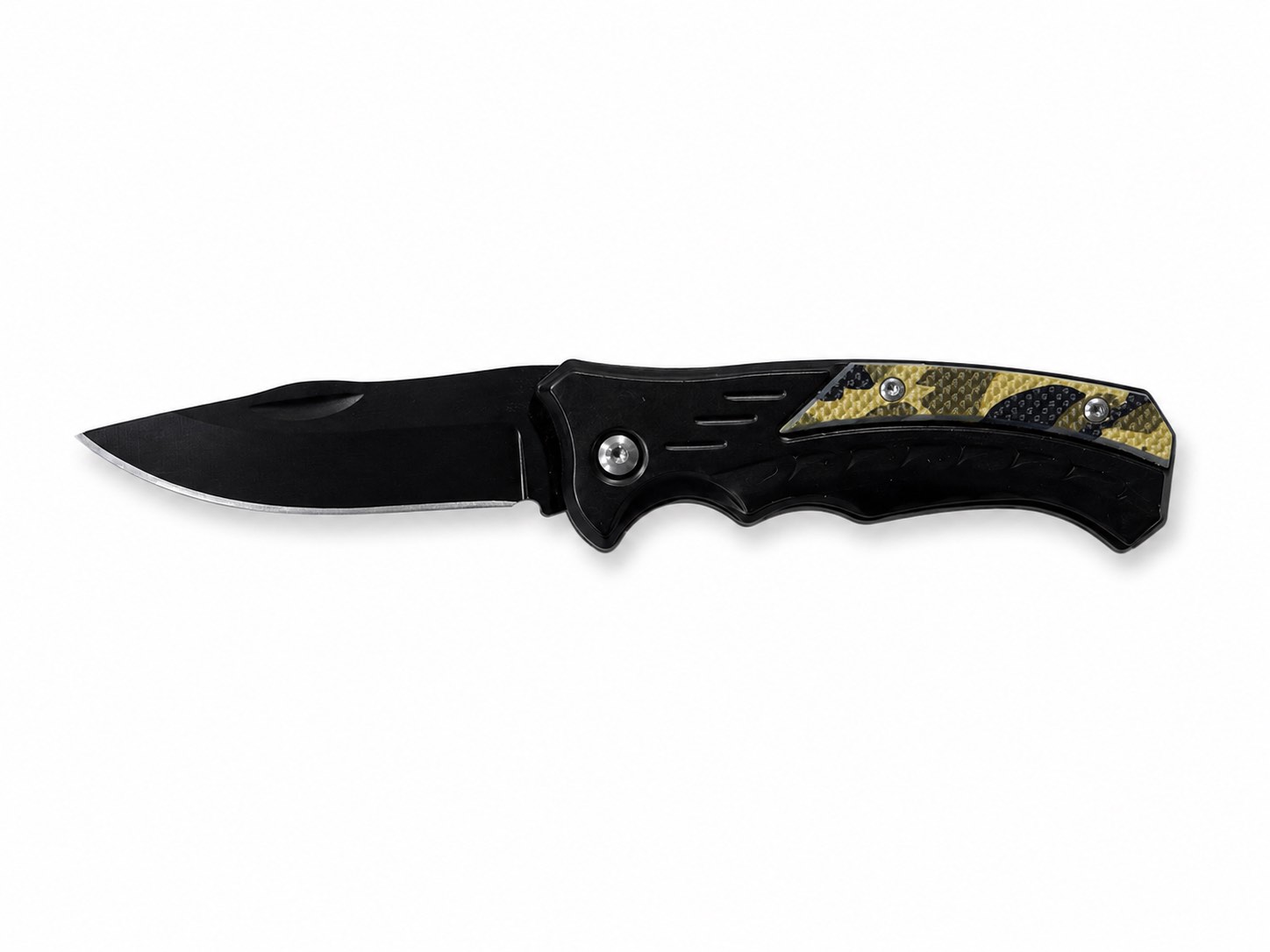 Compact folding pocket knife featuring a sleek black stainless-steel blade, ergonomic grip, and eye-catching gold-accent handle for everyday carry, camping, and outdoor use.