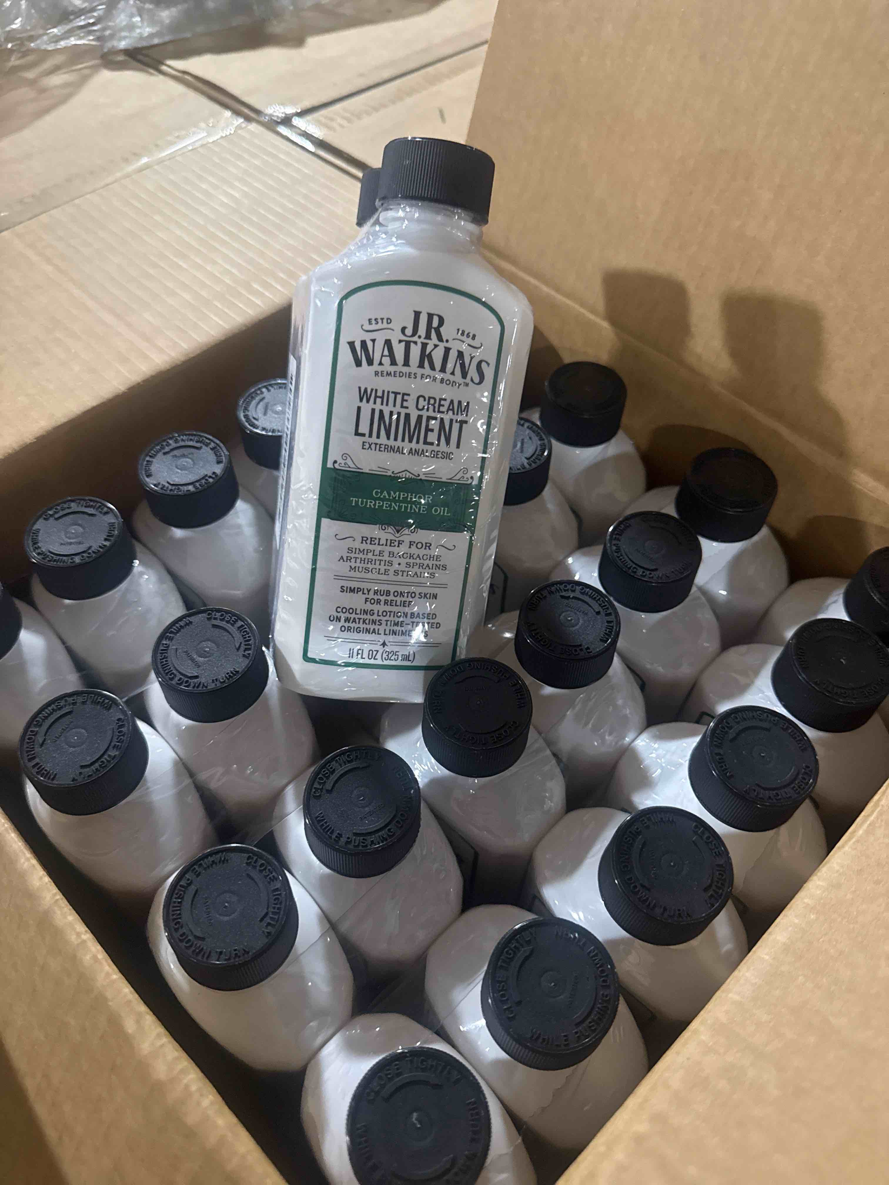 Condition photo showing New/Like New for j.r. watkins white cream liniment 11oz - bid per piece 