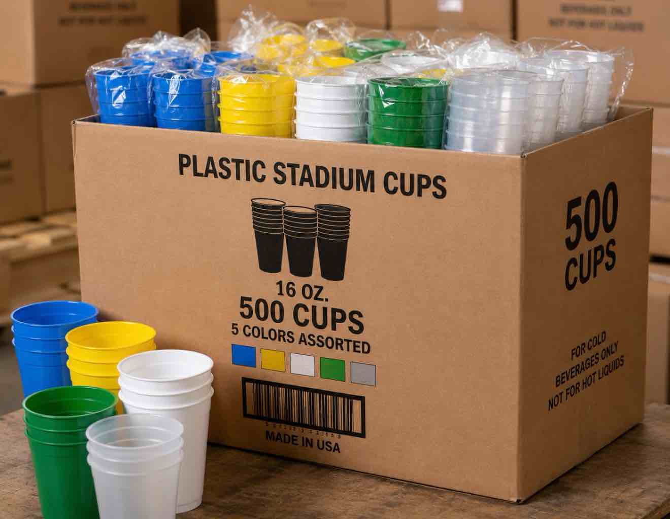 Case of 500 assorted stadium cups 