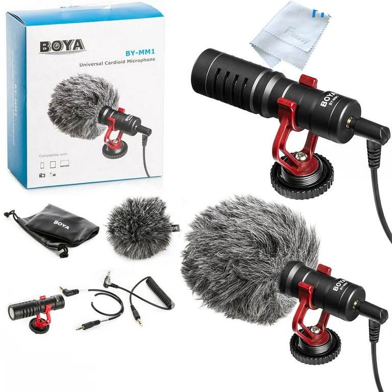 BOYA BY-MM1 Shotgun Video Microphone, Cardiod Microphone Directional Condenser Mic Vdeomicro, w/ Shock Mount Windscreen TRRS TRS, for iPhone/Andoid Smartphone, Canon Nikon Sony Camera Camcorders