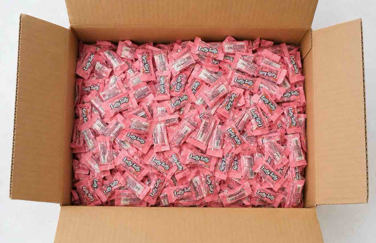 Condition photo showing Good Condition for pallet lot of 36 cases of cherry laffy taffy, 24 pounds per case (bb 11/2021)