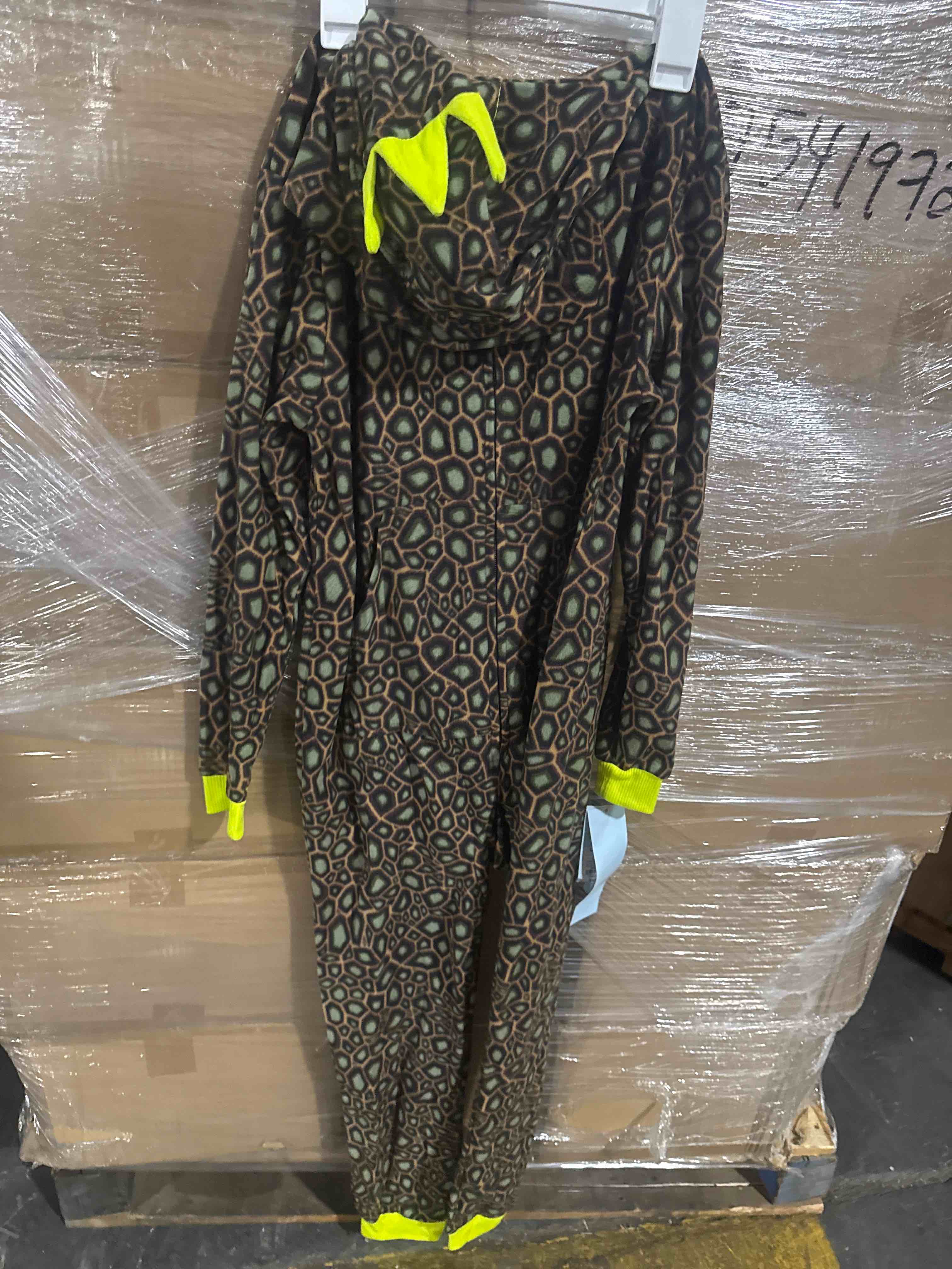 Condition photo showing New/Like New for size large boys' long sleeve dino union suit - cat & jack™ brown l: micro fleece, hooded, kangaroo pocket