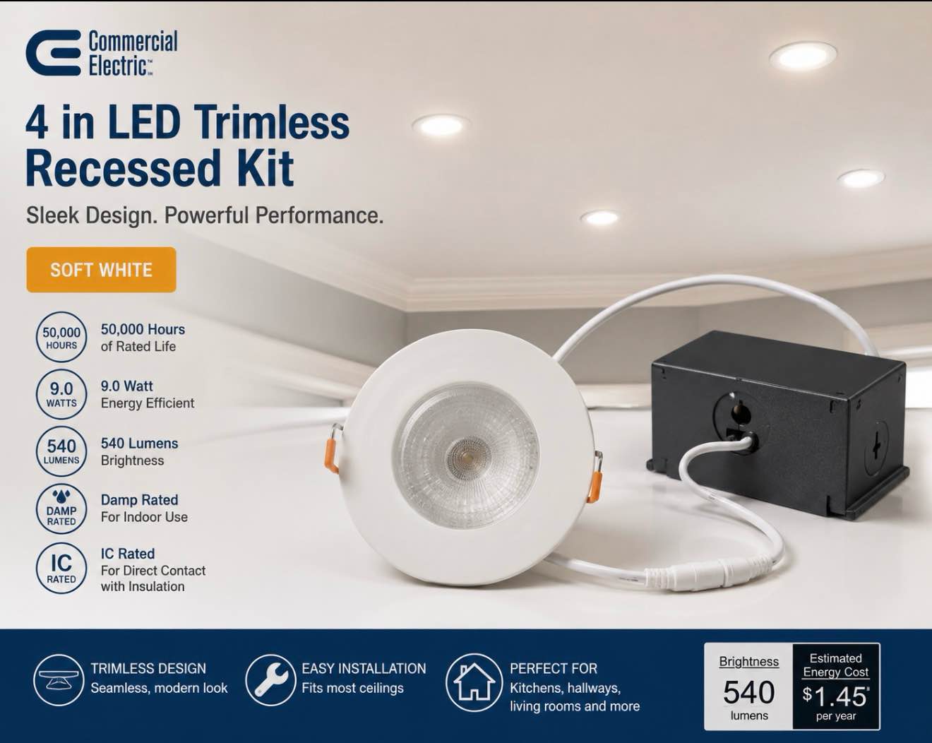 Trimless Integrated LED 4 in Round Canless Recessed Light for Kitchen Bathroom Livingroom  White Soft White - Bid per recessed light 