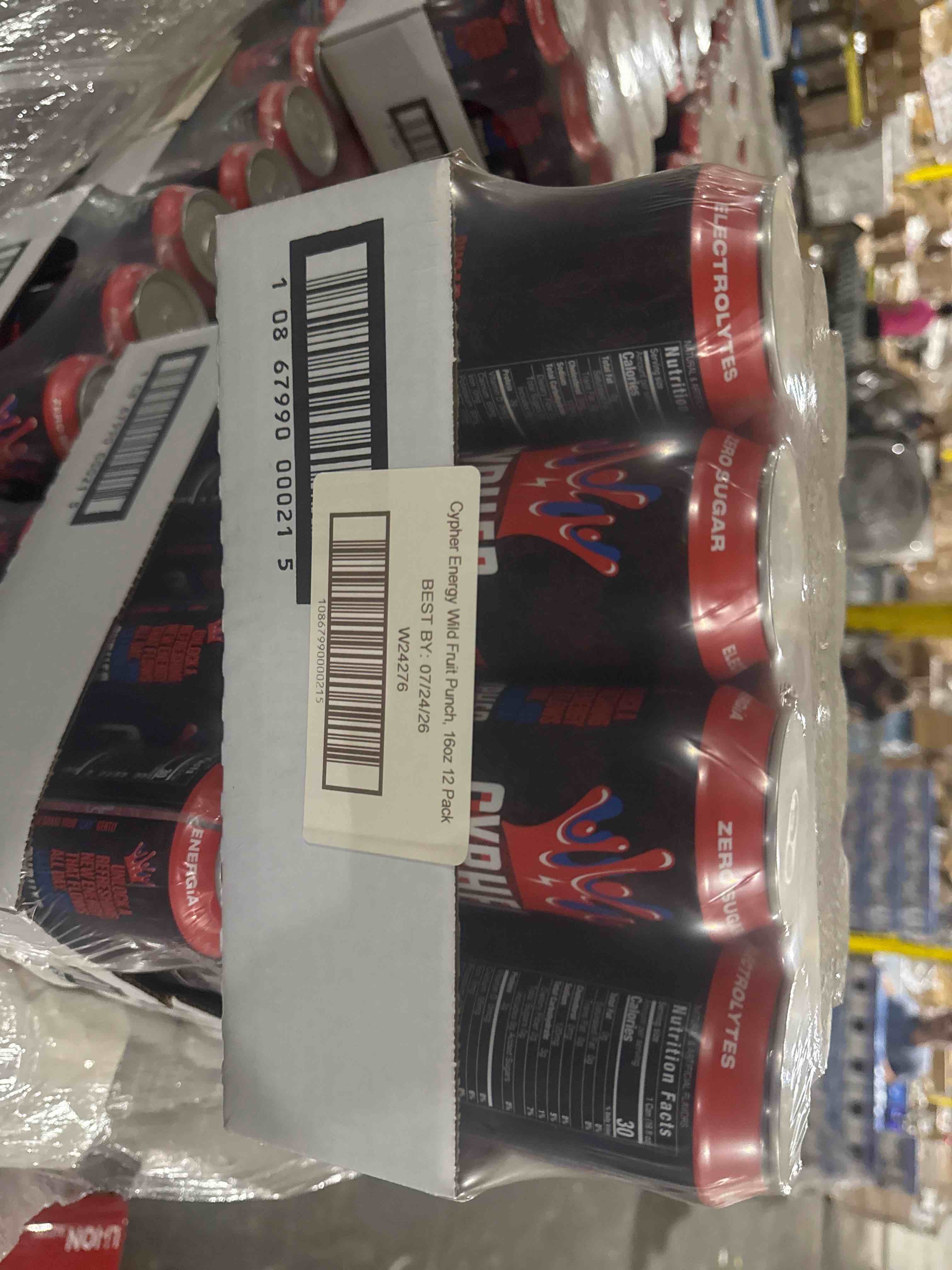 Condition photo showing New/Like New for cypher wild fruit punch zero sugar energy drink - 3g whey protein, 0g sugar, 260 mg caffeine, non-carbonated, high-performance, sugar-free drink for sustained energy and focus - 12-pack, 16 oz cans (bb 7/24/26) 