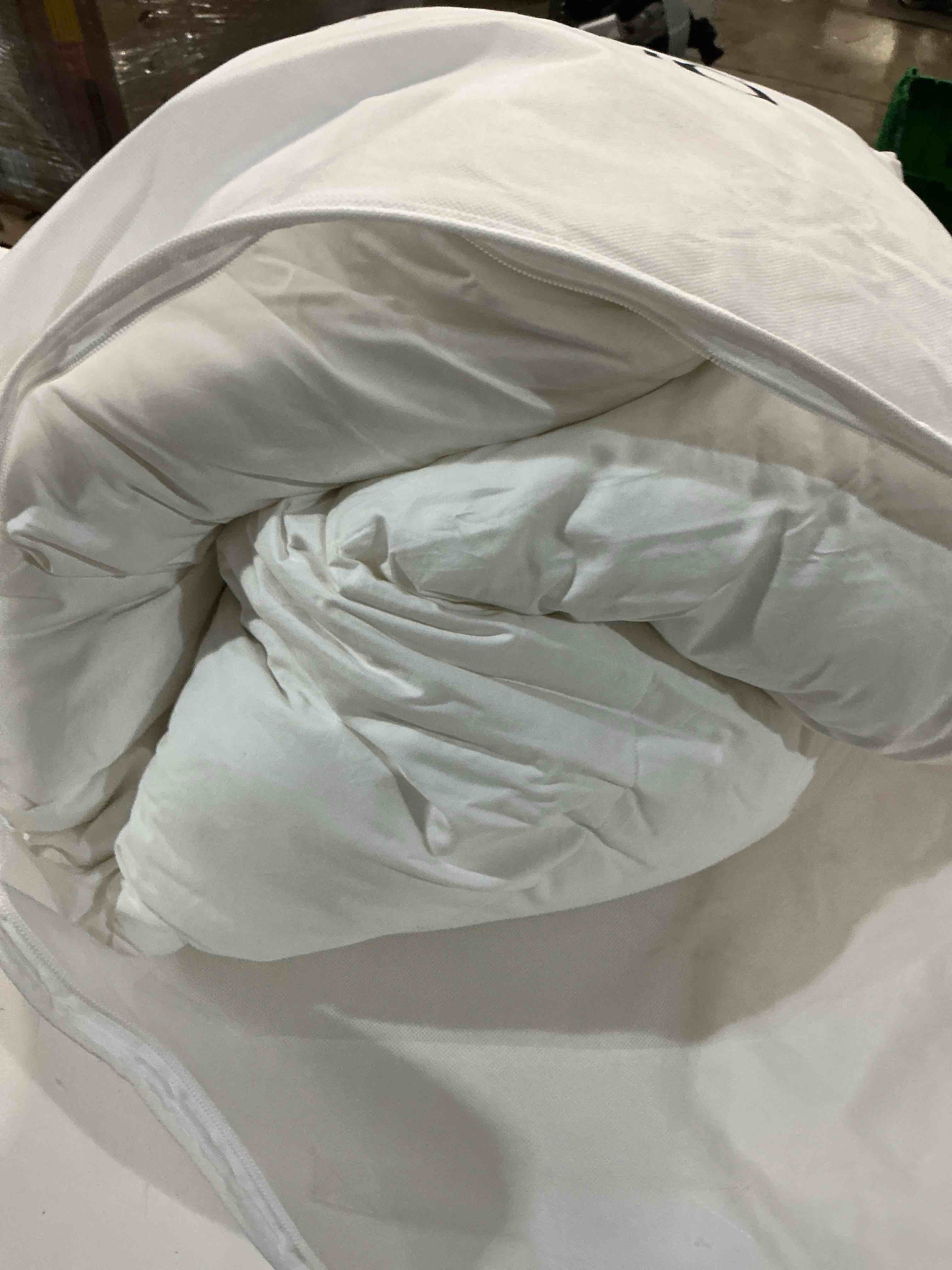 Condition photo showing As Is for all-season premium down alternative comforter, king/cal king, white