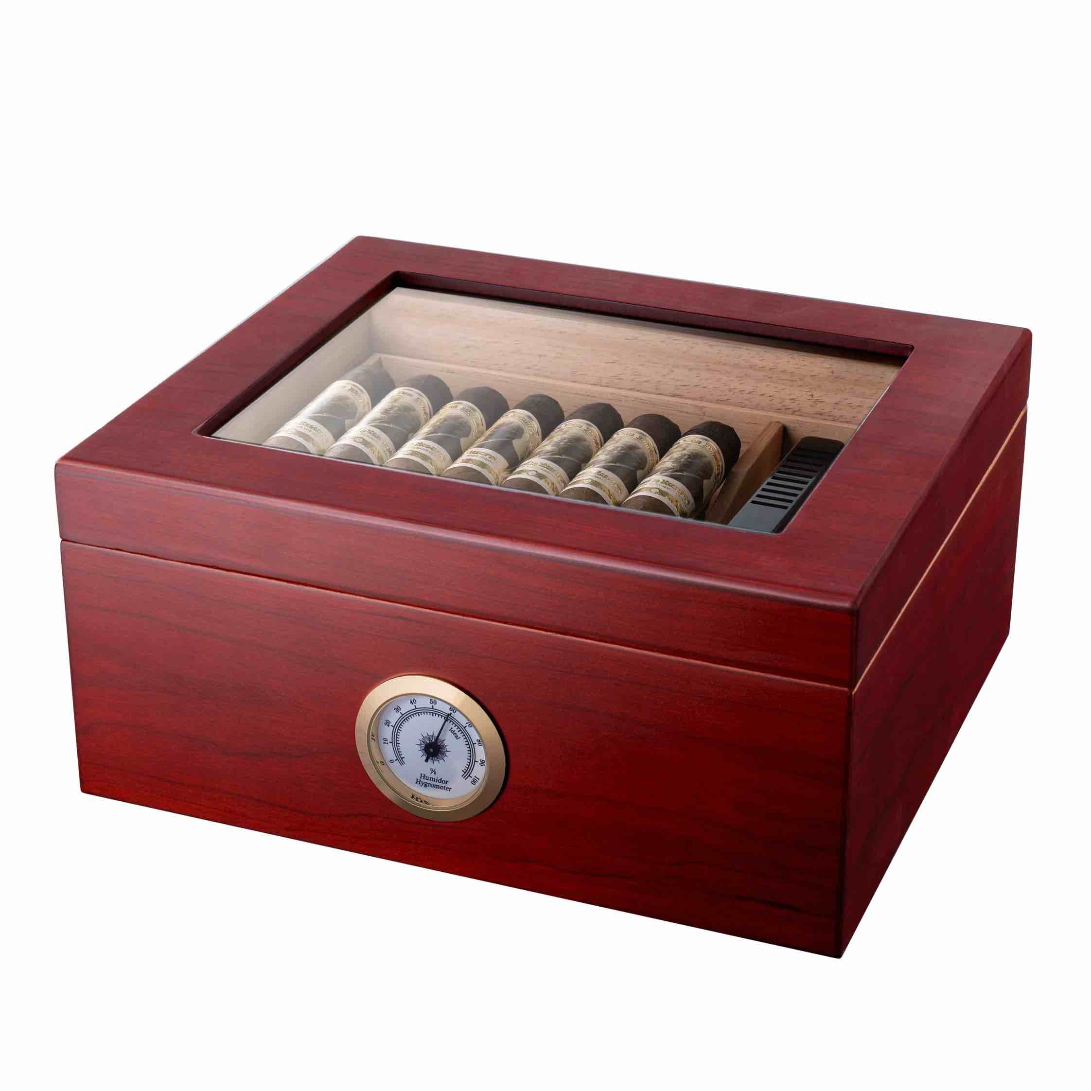 Mantello Glass Top Cigar Humidors - Humidor Cigar Box with Humidifier  Spanish Cedar Tray  Divider  and Hygrometer - Gifts for Men  Holds 25 to 50 Cigars