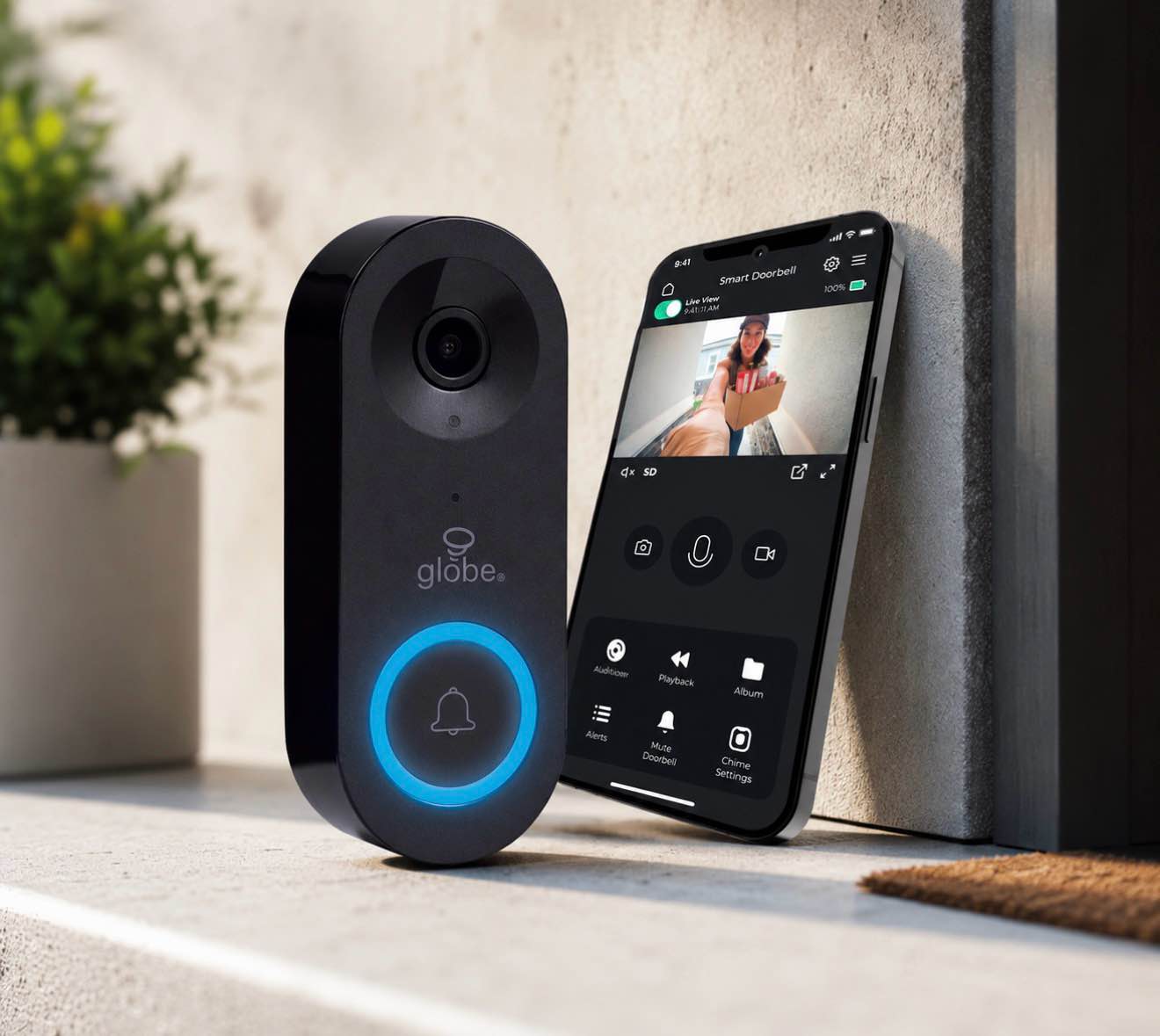 black plastic wired smart video doorbell