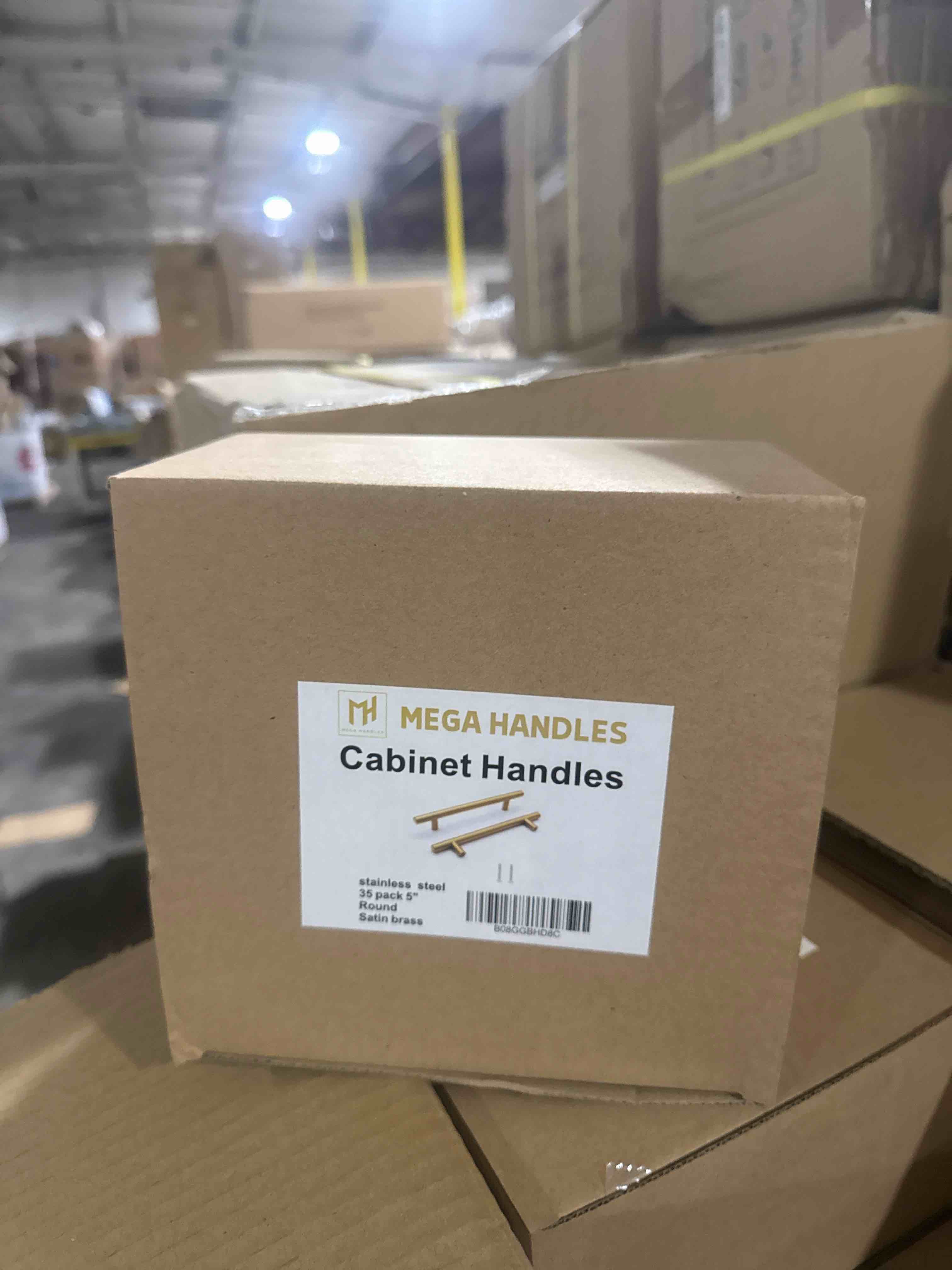 Condition photo showing New/Like New for mega handles cabinet pulls / 5 inch / 35 pack / satin brass