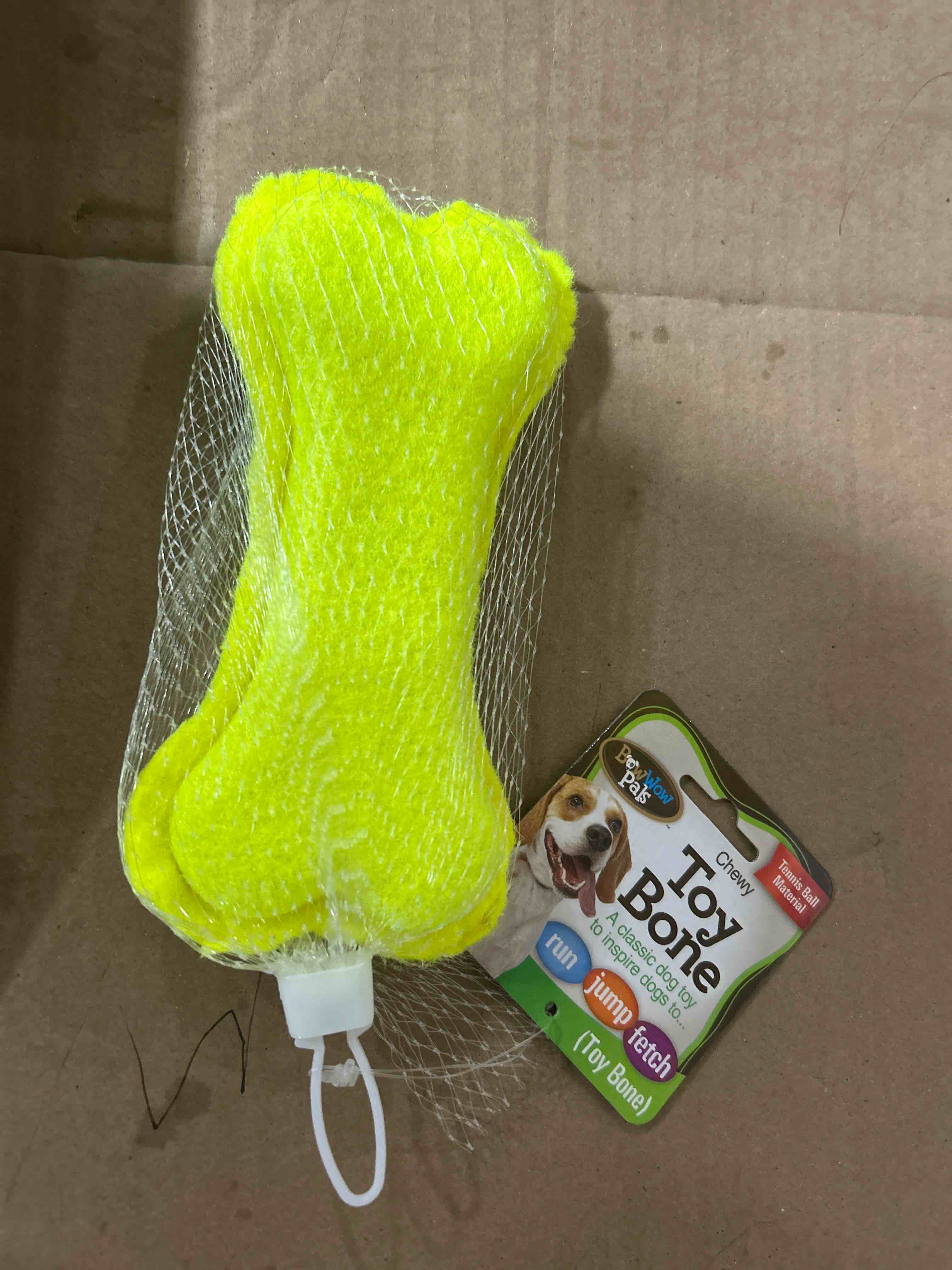Condition photo showing Brand New for bow wow pals, chewy toy bone tennis ball material