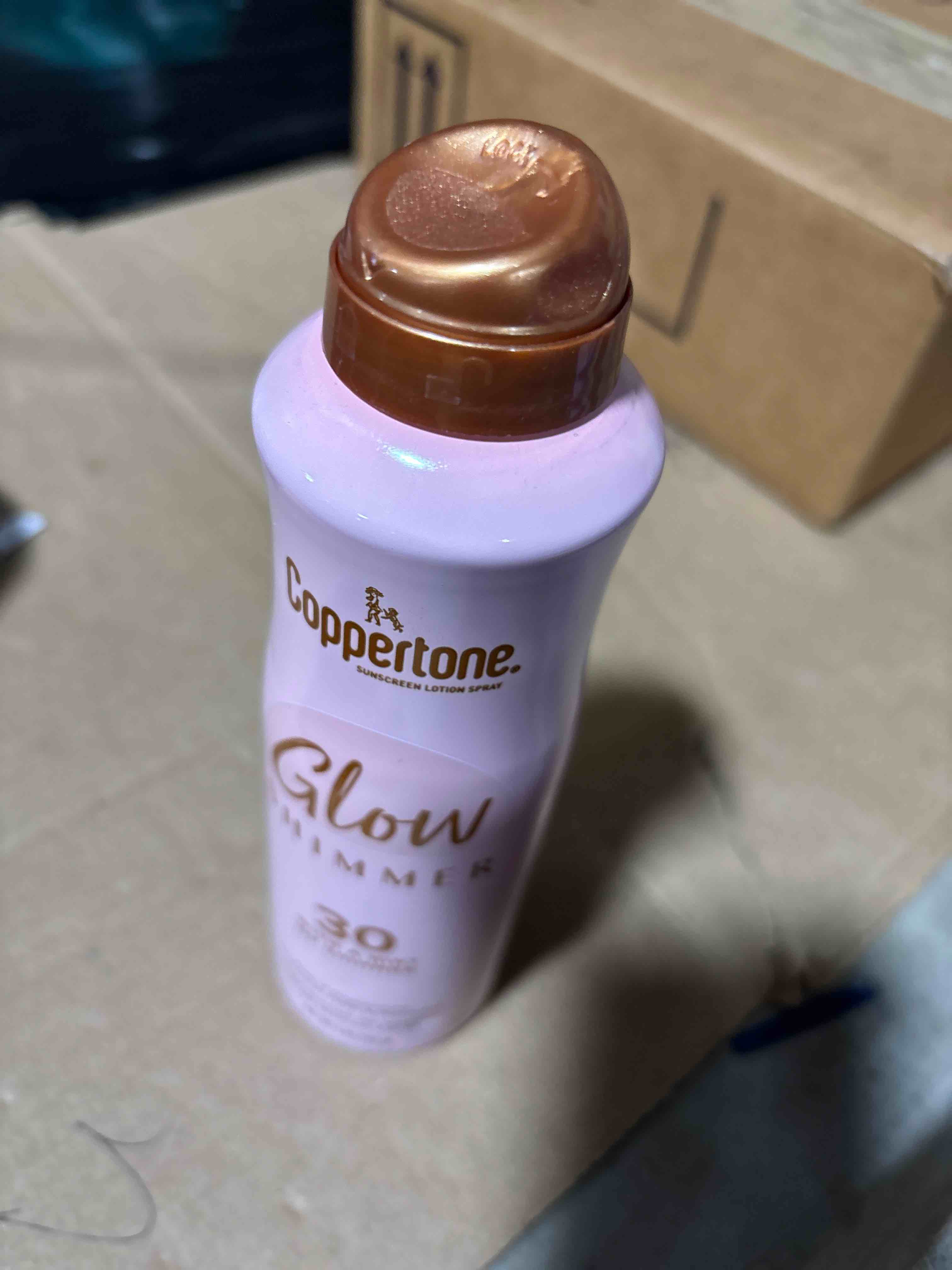 Condition photo showing New/Like New for pack of 2 coppertone glow with shimmer sunscreen spray spf 30, water resistant spray sunscreen, broad spectrum spf 30 sunscreen spray, 5 oz spray