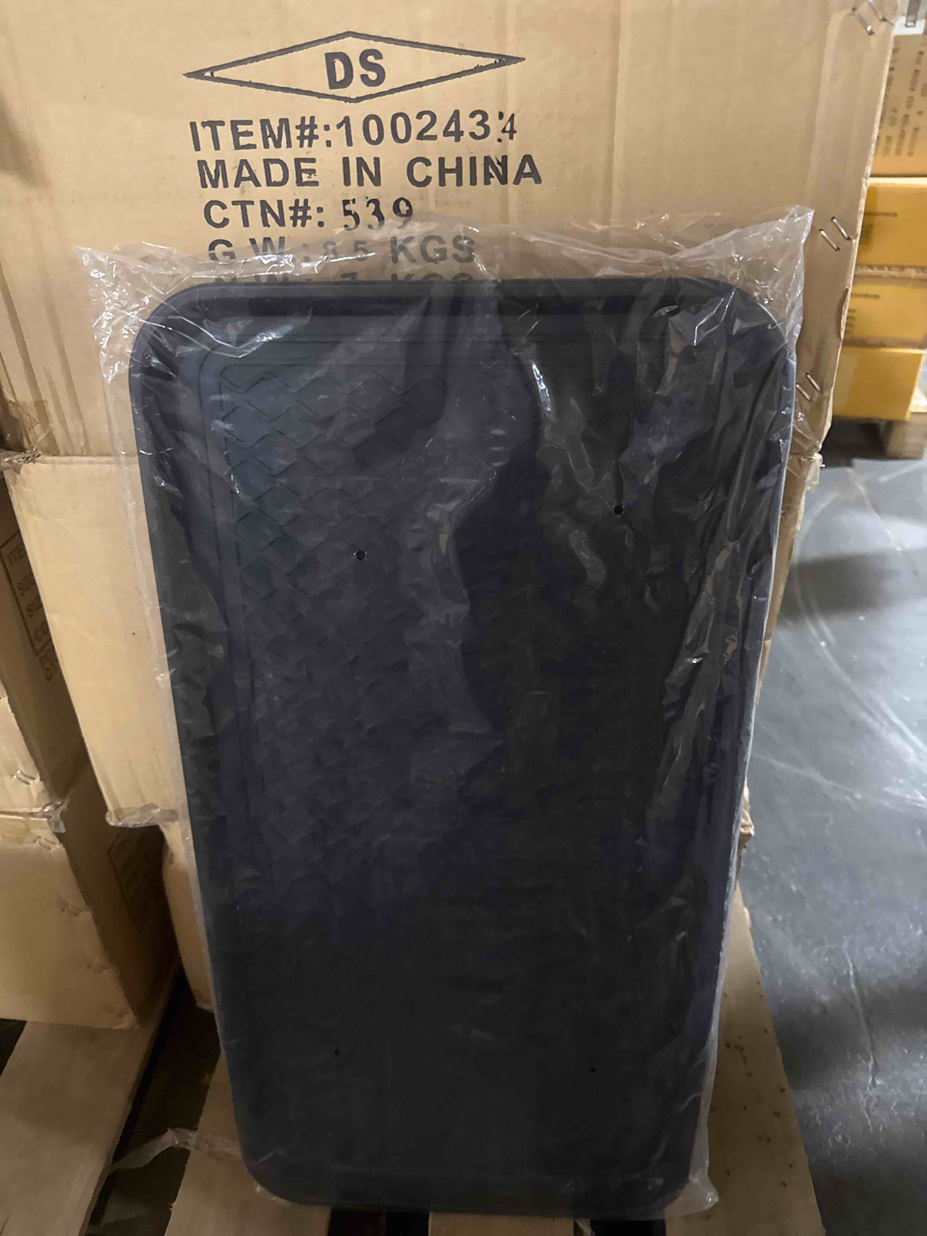 Condition photo showing New/Like New for heavy-duty multi-purpose utility tray with raised edges and a non-slip textured surface designed to contain spills and keep items secure.