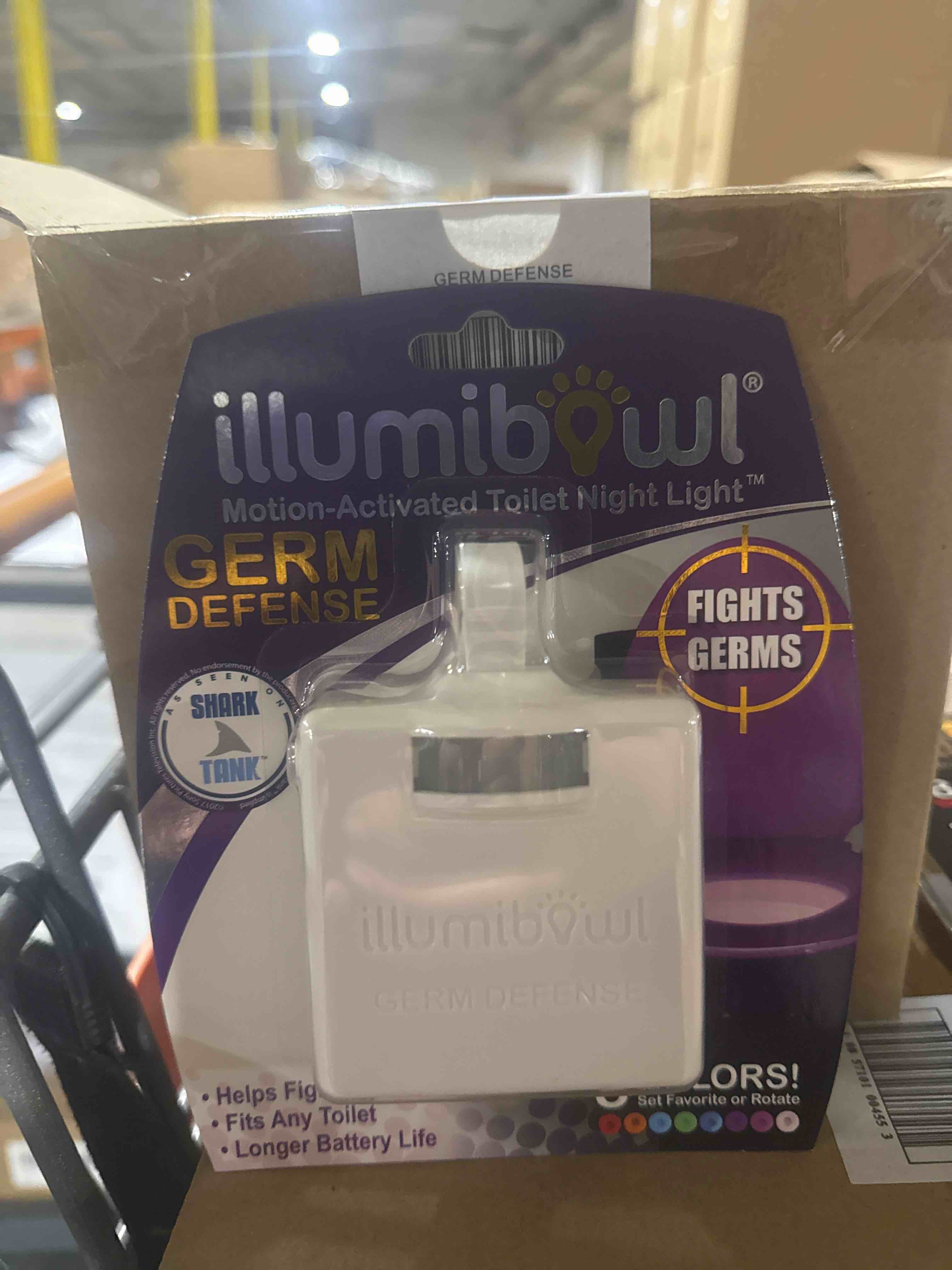 Condition photo showing New/Like New for illumibowl germ defense led motion-sensing toilet night light  8 light colors (as seen on shark tank)