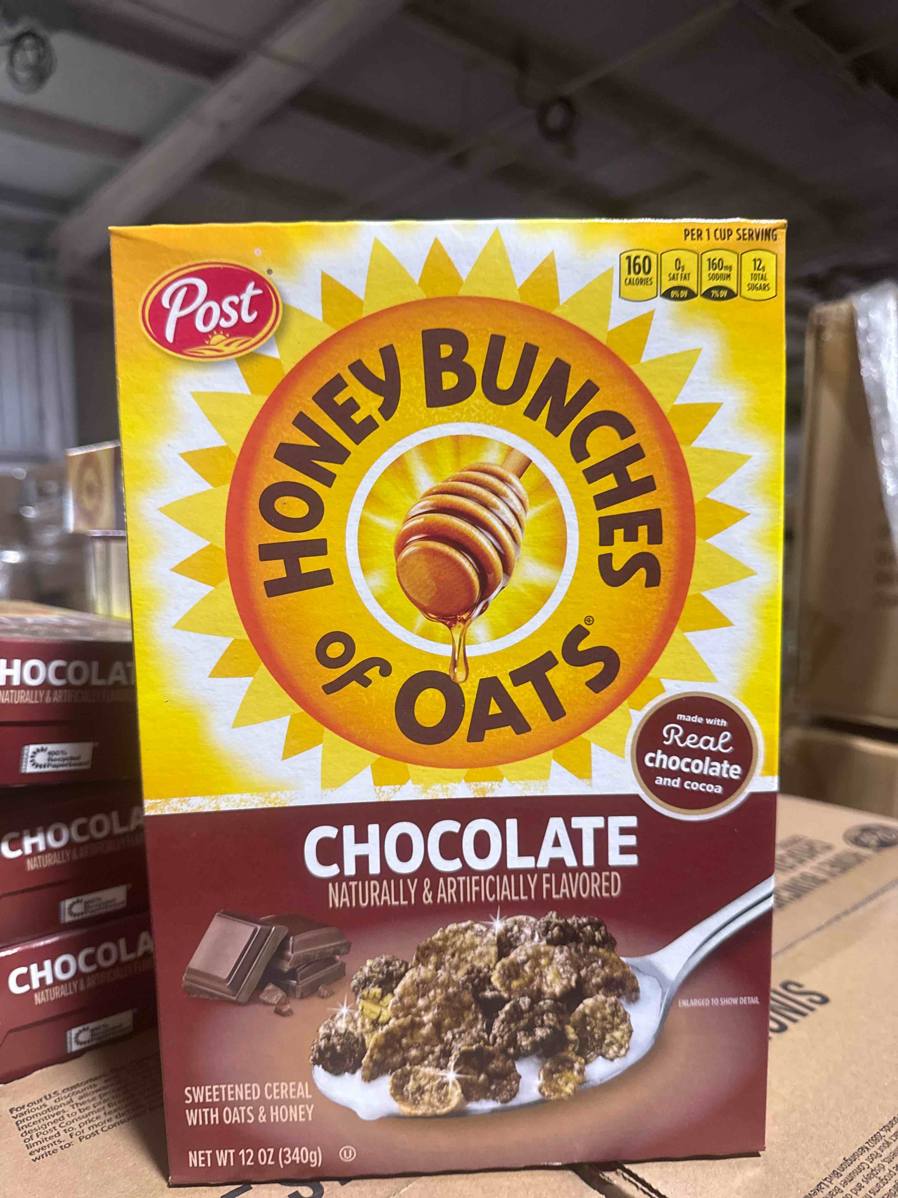 Condition photo showing New/Like New for honey bunches of oats chocolate, 12 ounce box