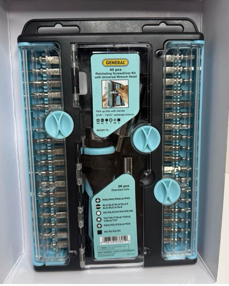 general 40 piece ratcheting screwdriver kit with universal wrench head