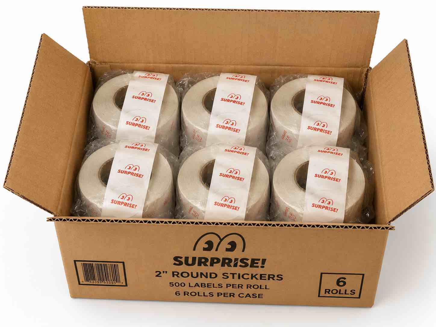 Condition photo showing New/Like New for case of 6 surprise tamper proof sticker rolls 