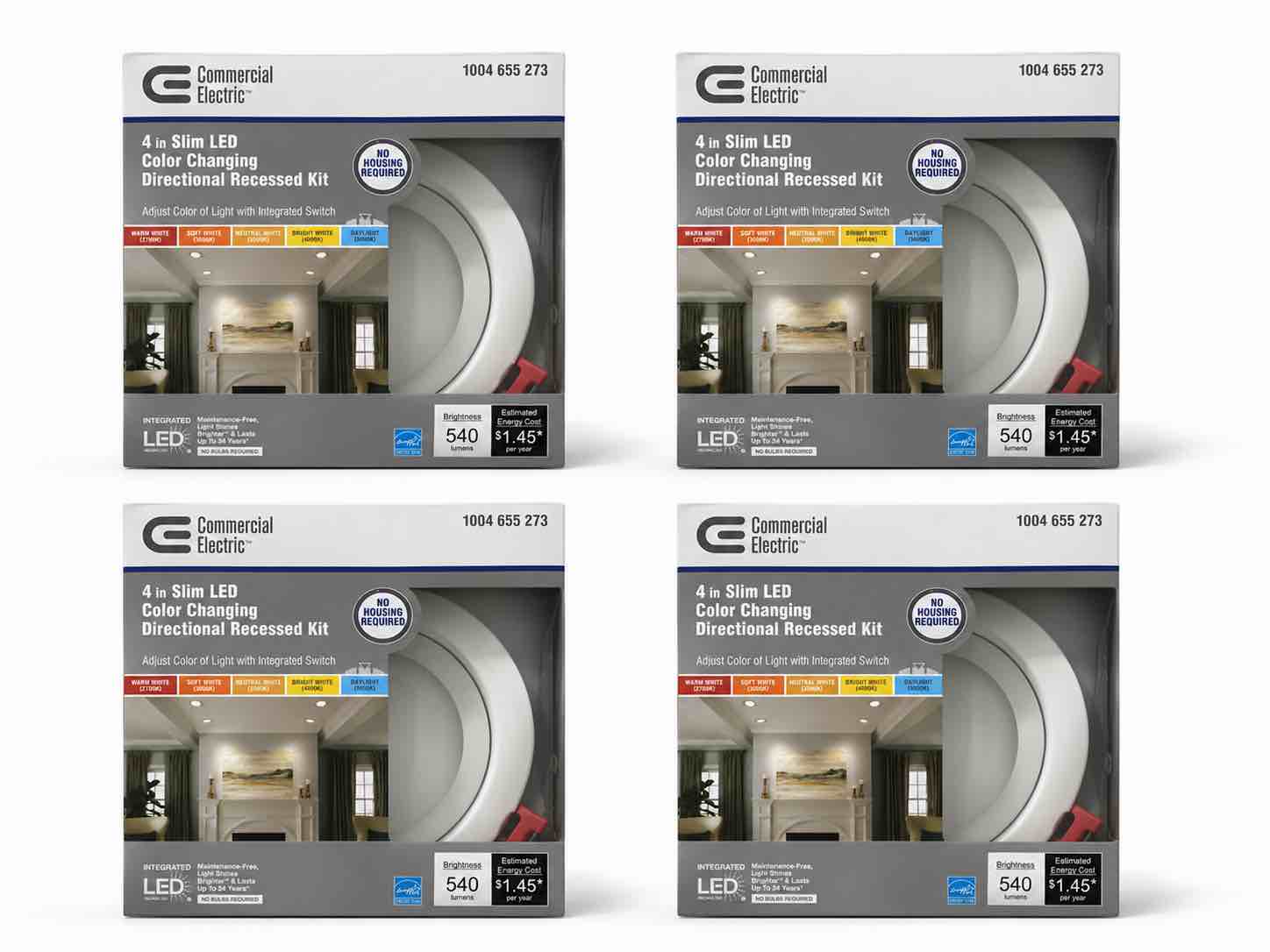 Case of 4 Slim Directional 4 in. Color Selectable New Construction and Remodel Canless Recessed Integrated LED Kit (Your Bid Per Kit)