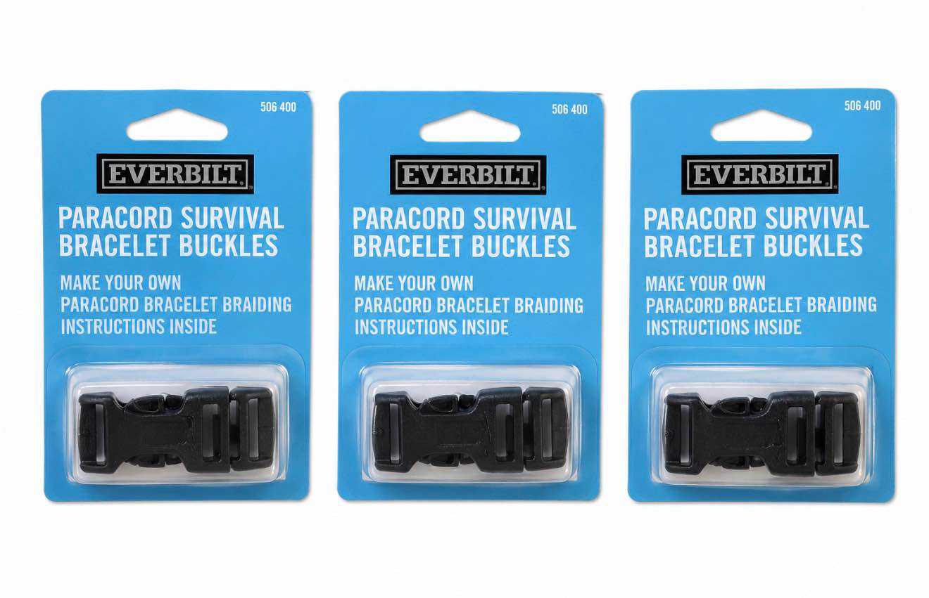 Case of 3 - 3/4 in. Paracord Survival Bracelet Buckle (2-Pack), Black
