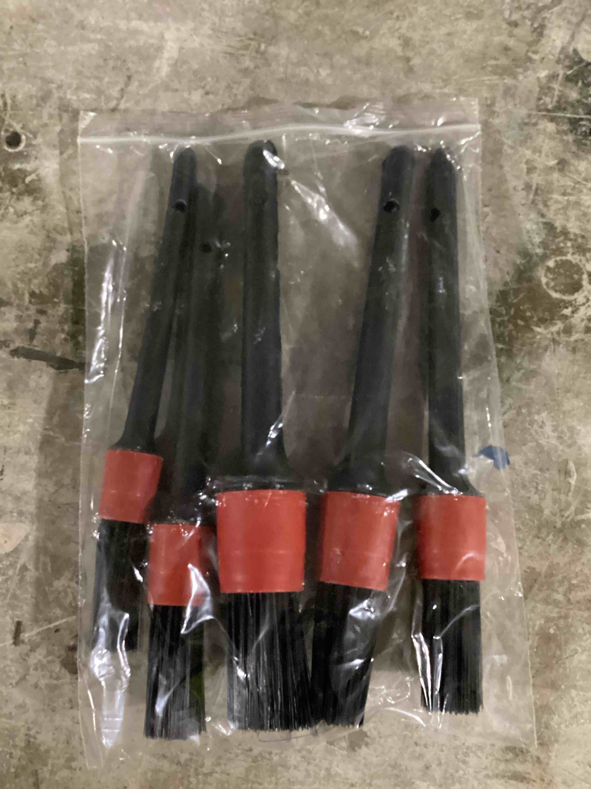 Condition photo showing New/Like New for detailing brush set -5 different sizes premium natural boar hair mixed fiber plastic handle automotive detail brushes for cleaning wheels, engine, interior, air vents, car, motorcycle