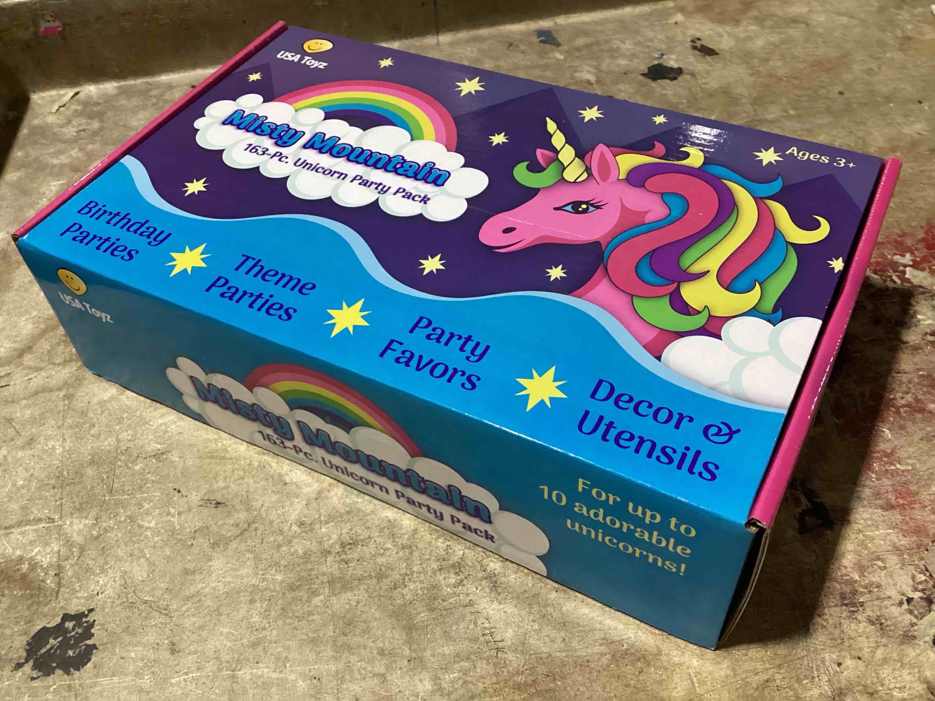 Condition photo showing New/Like New for usa toyz rainbow unicorn party supplies - 163pk unicorn party favors and unicorn birthday decorations with unicorn headbands, invitations, plates, cups, and napkin sets