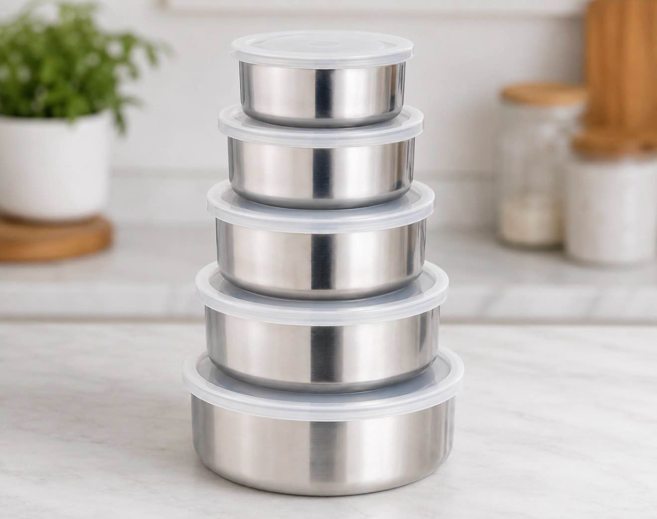 5-piece stainless steel food storage bowl set with lids