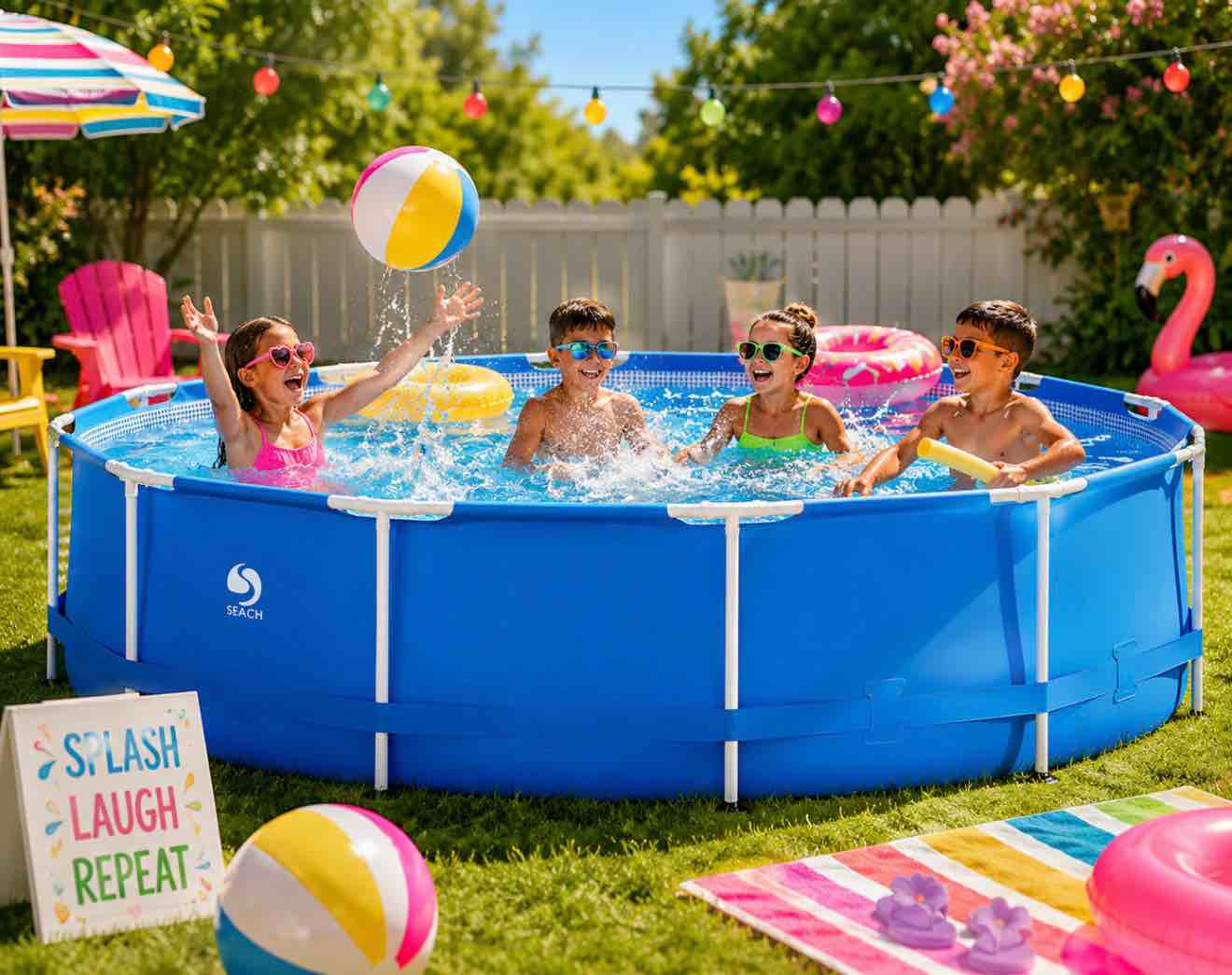 seaich - above ground metal frame pool - seaich 13 round frame pool multi color