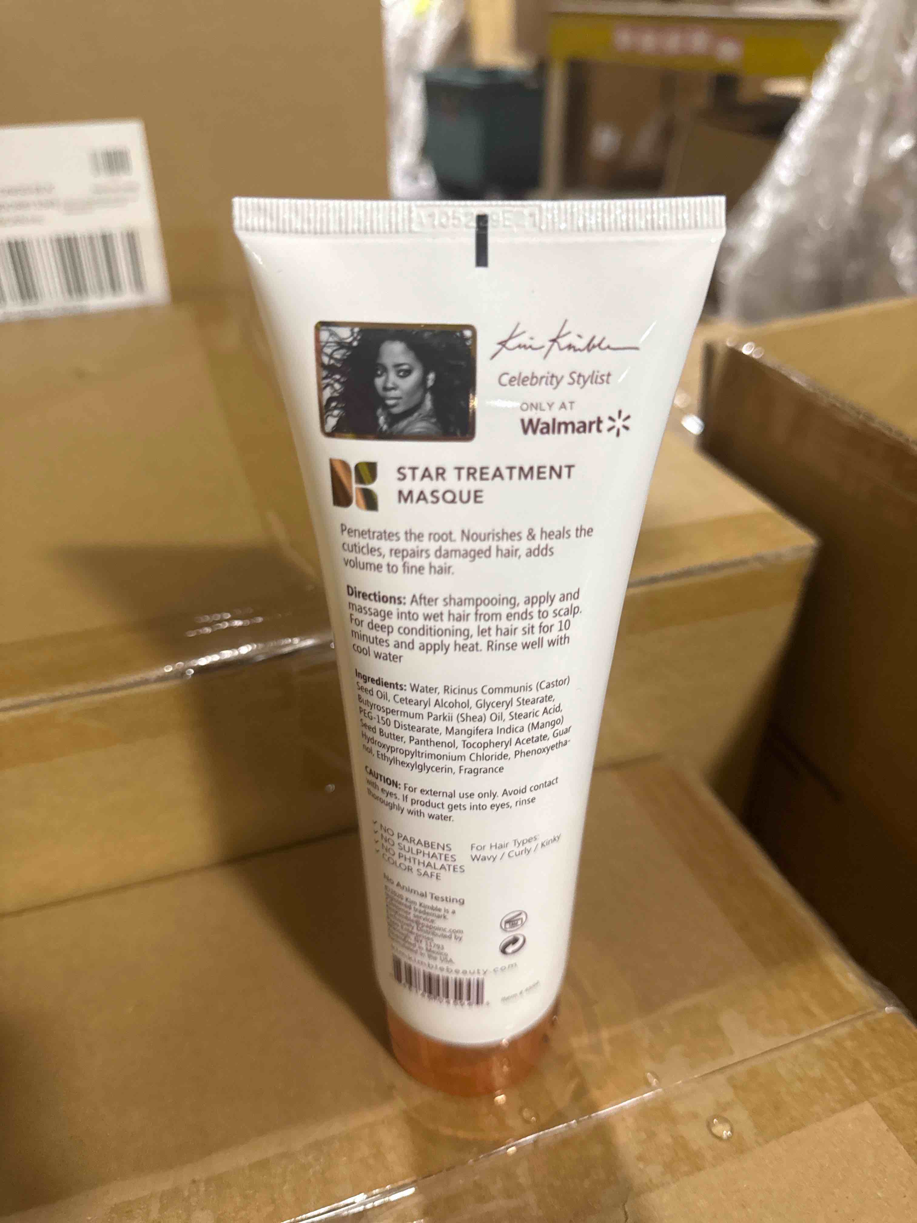 Condition photo showing New/Like New for kim kimble star treatment masque  black castor seed oil  shea butter  mango seed butter and chebe seed powder  repair & renew  color safe & sulfate free  8 fl oz