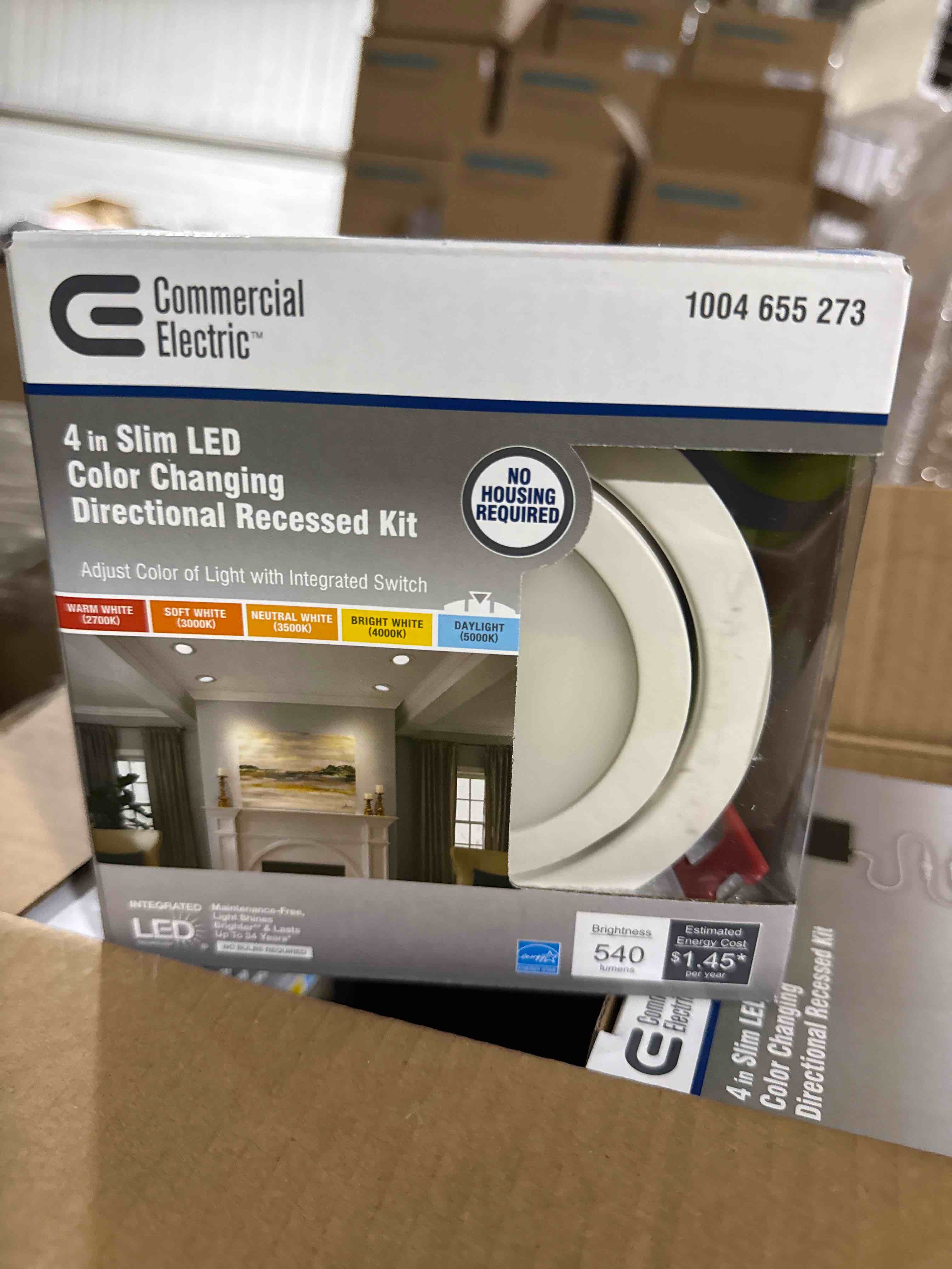 Condition photo showing New/Like New for slim directional 4 in. color selectable new construction and remodel canless recessed integrated led kit