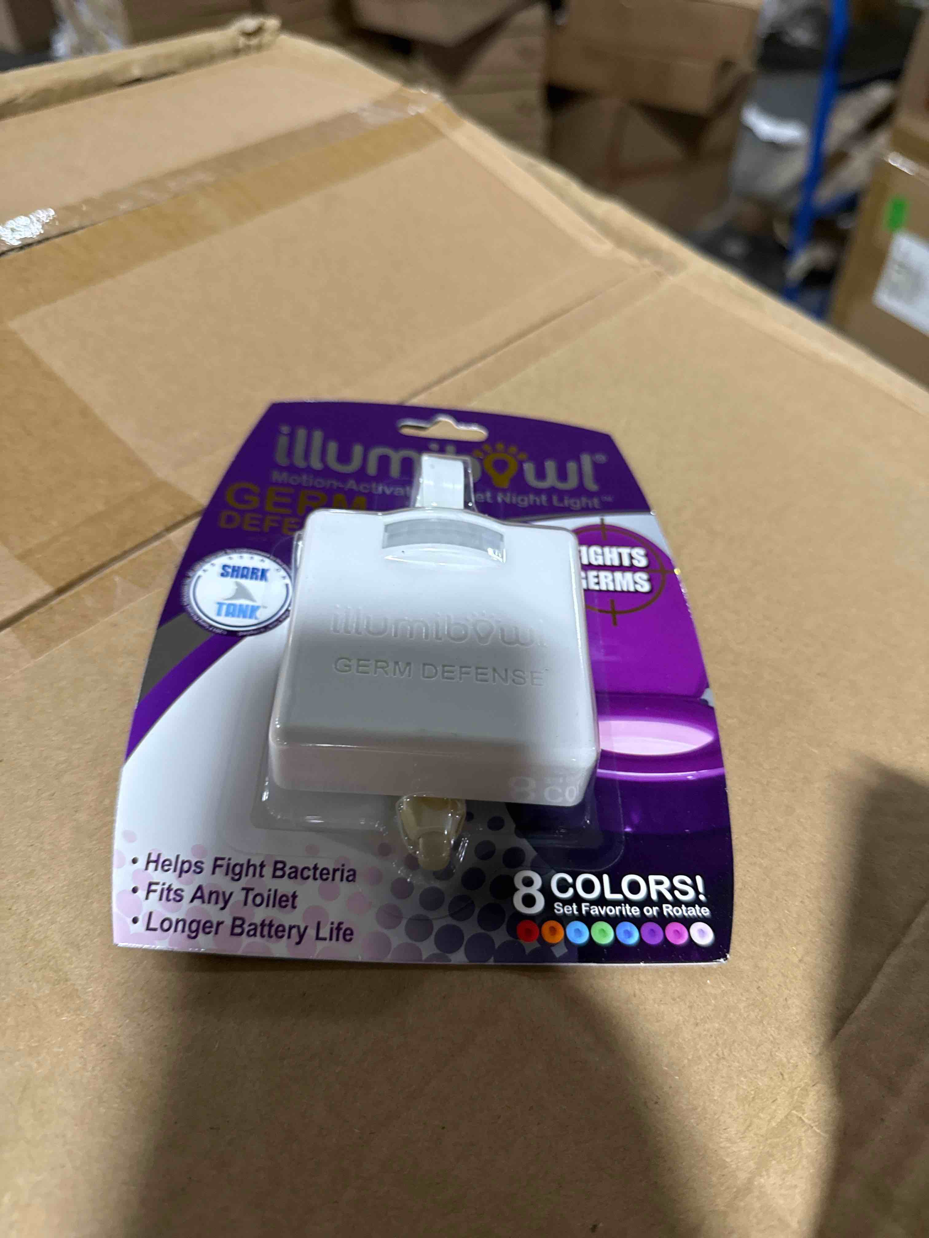 Condition photo showing New/Like New for illumibowl germ defense led motion-sensing toilet night light 8 light colors (as seen on shark tank)